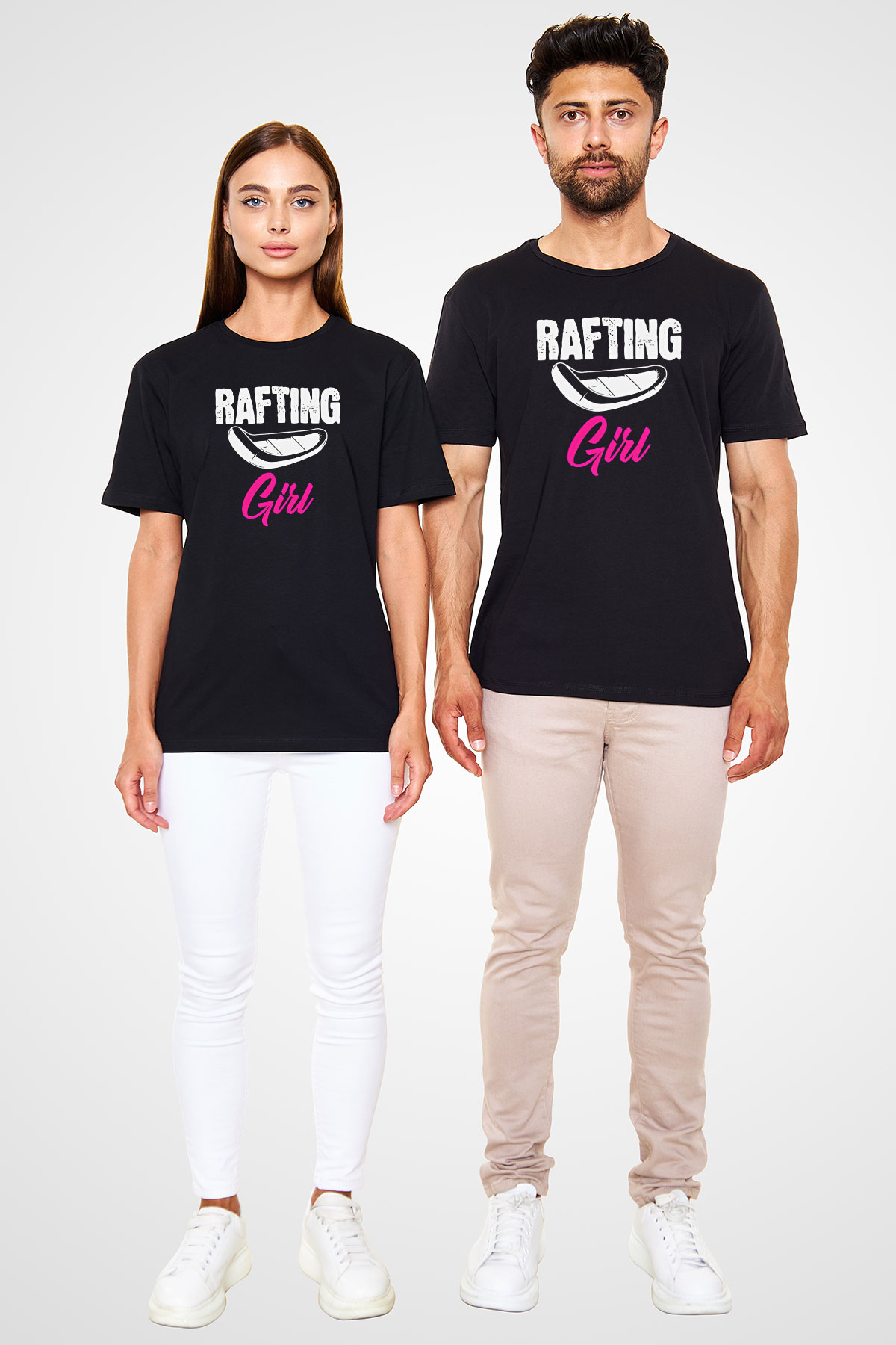 Rafting Baskılı Unisex Siyah Tişört - Tshirt