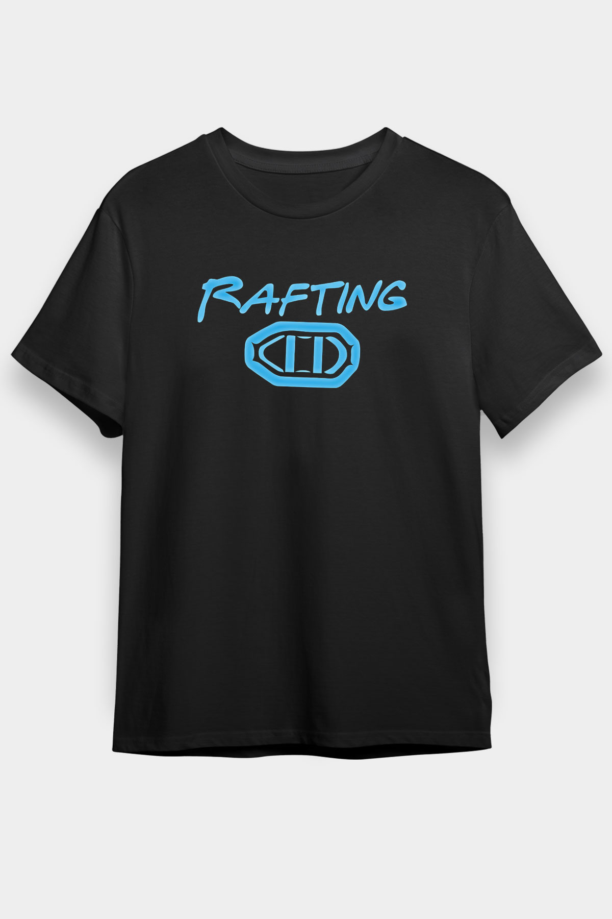 Rafting Baskılı Unisex Siyah Tişört - Tshirt