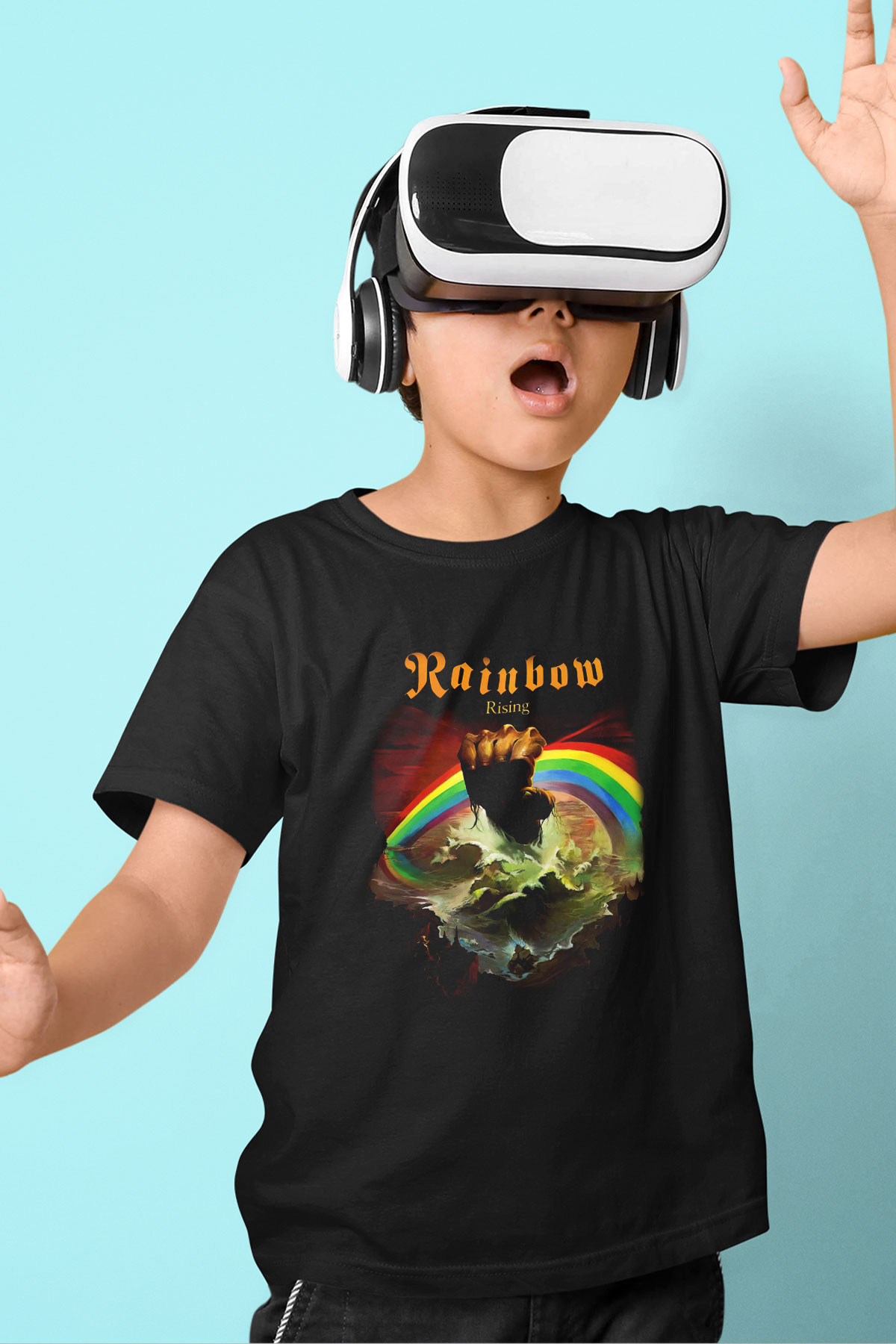 Rainbow Baskılı Siyah Unisex Çocuk Tişört