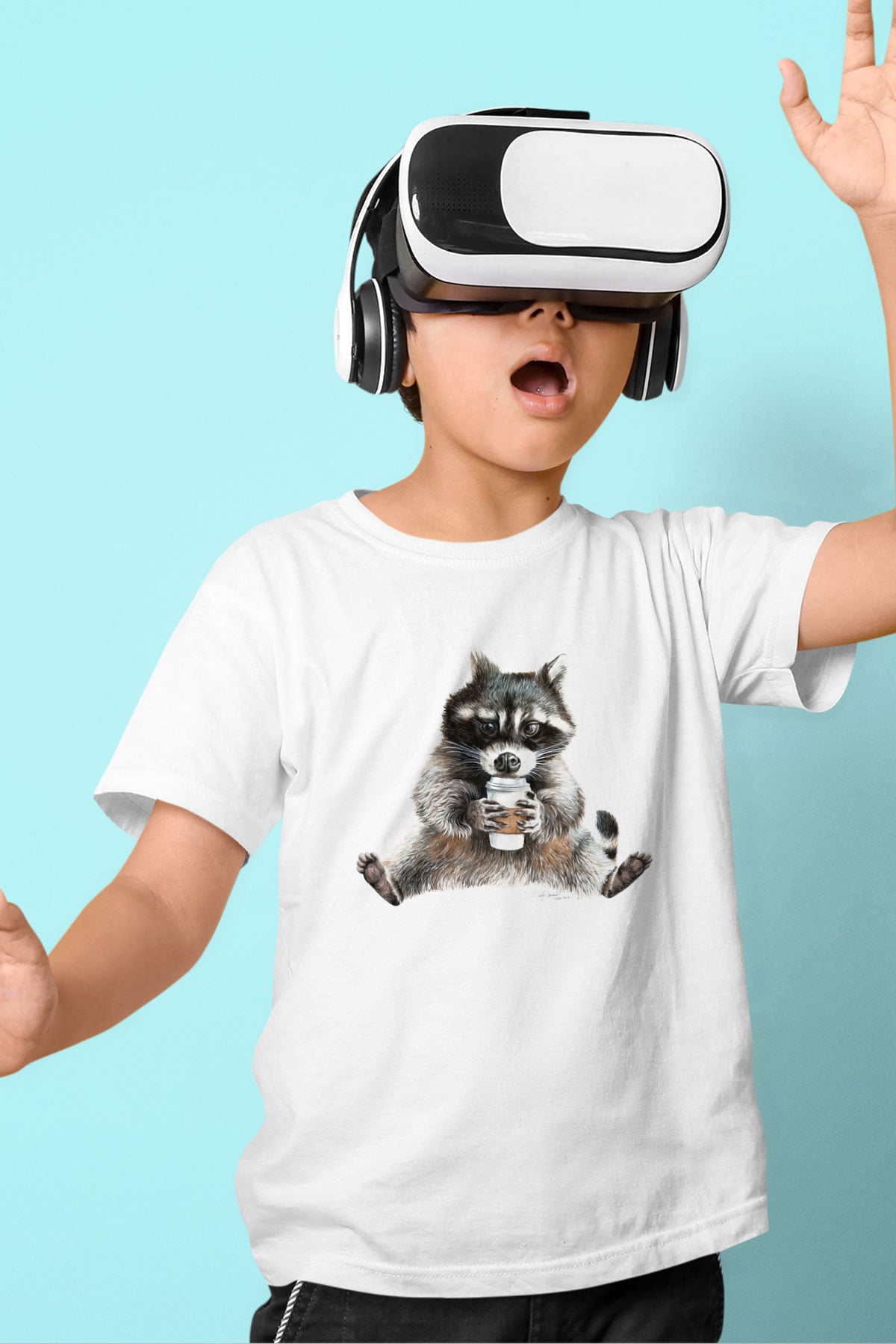 Rakun Beyaz Unisex Çocuk Tişört