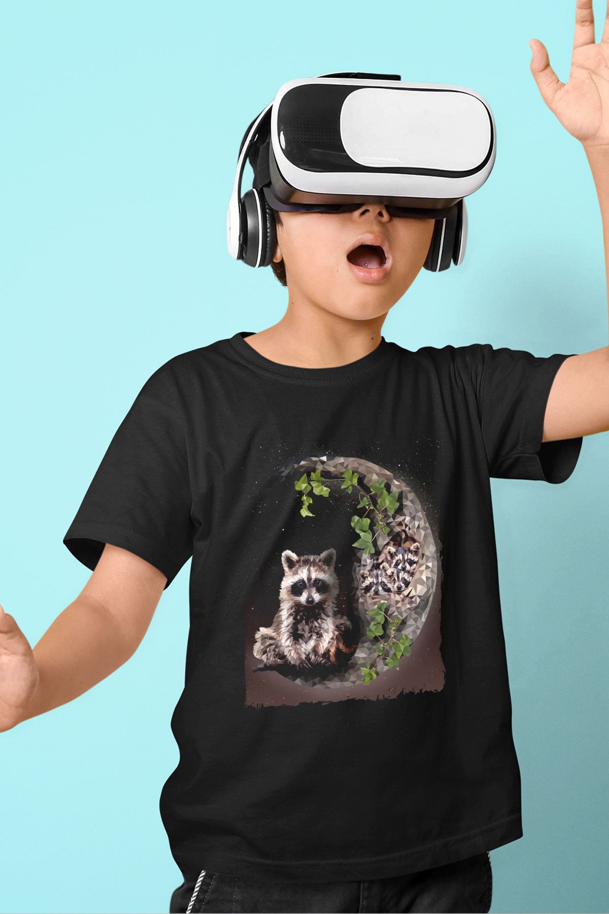 Rakun Siyah Unisex Çocuk Tişört