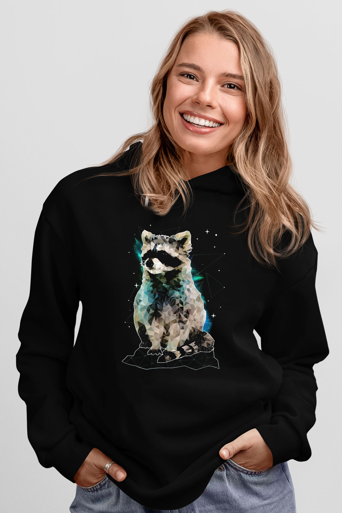 Rakun Siyah Unisex Hoodie