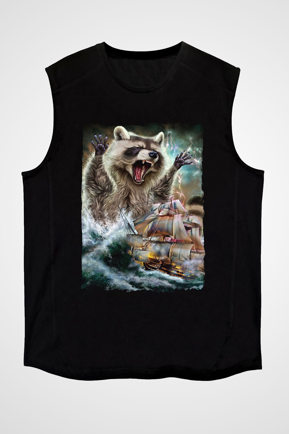 Rakun Siyah Unisex Kolsuz Tişört