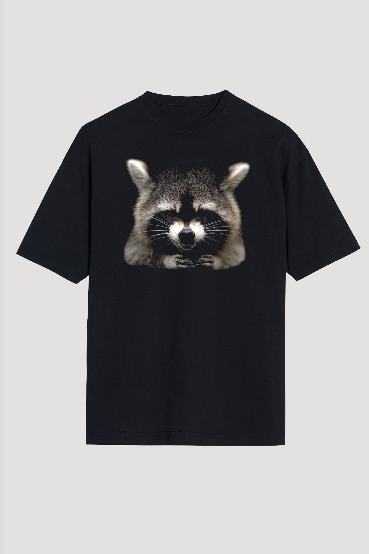 Rakun Siyah Unisex Oversize Tişört T-Shirt
