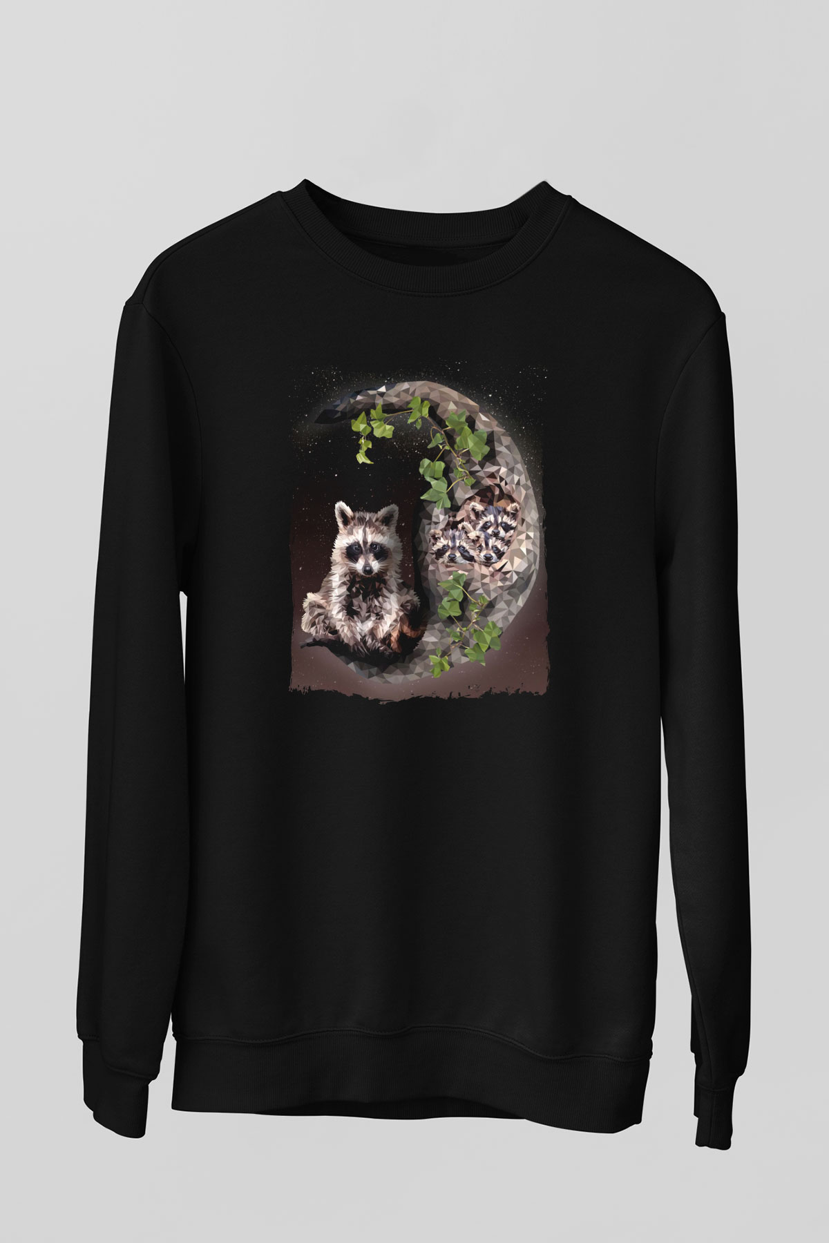 Rakun Siyah Unisex Sweatshirt