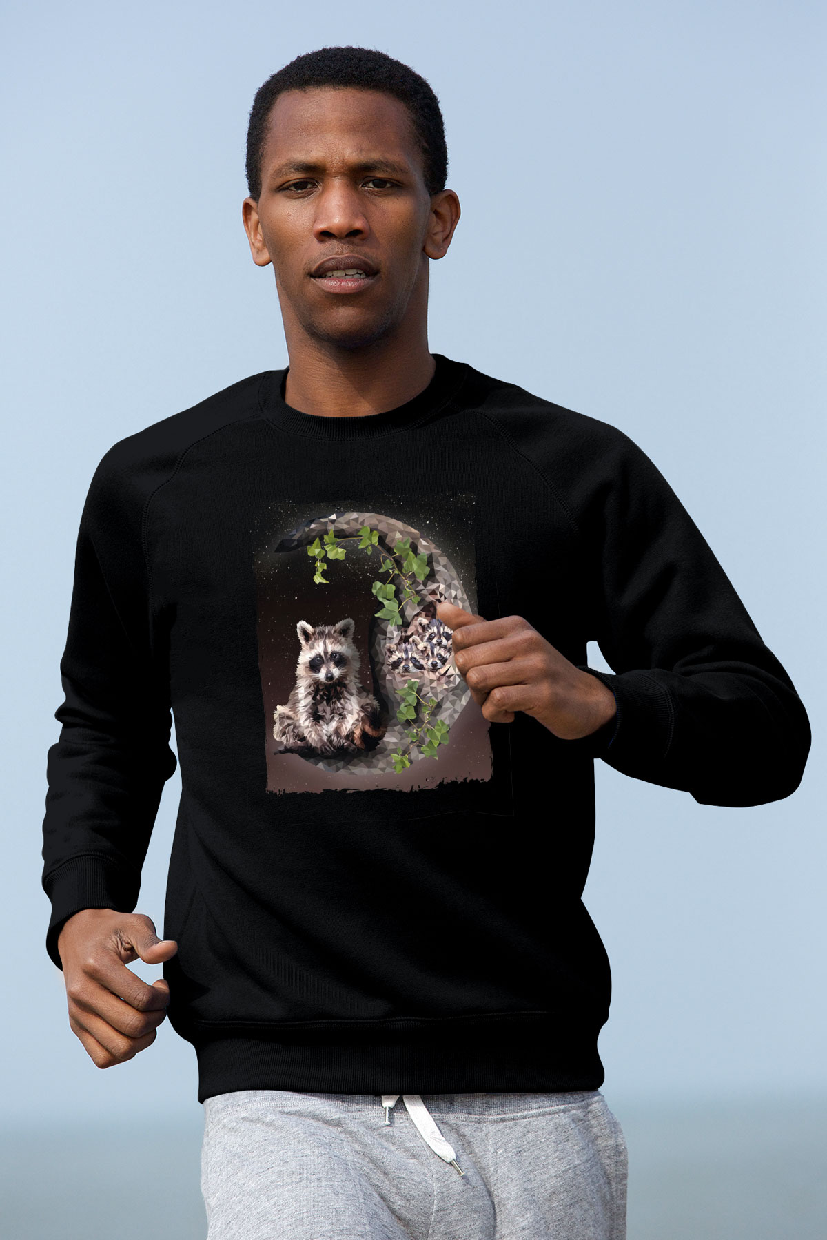 Rakun Siyah Unisex Sweatshirt