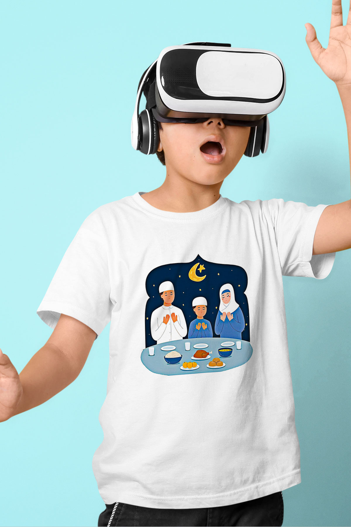 Ramazan Bayramı Baskılı Beyaz Unisex Beyaz Çocuk Tişört - Tshirt