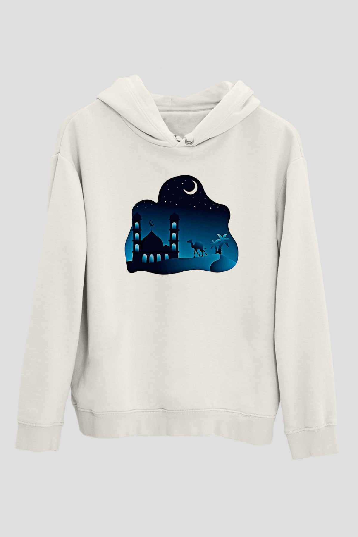 Ramazan Bayramı Baskılı Beyaz Unisex Kapüşonlu Sweatshirt