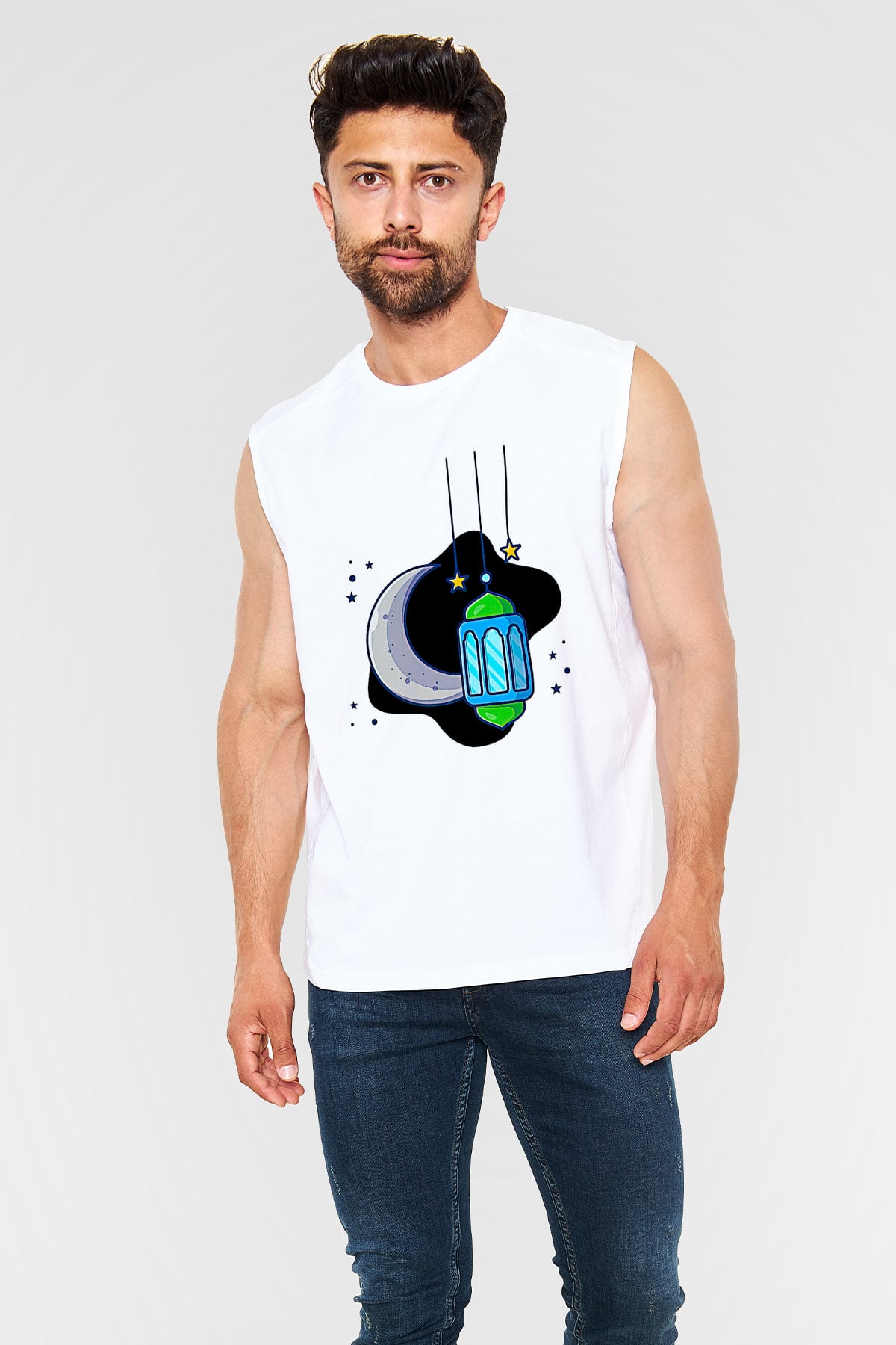 Ramazan Bayramı Baskılı Beyaz Unisex Kolsuz Tişört - Tshirt