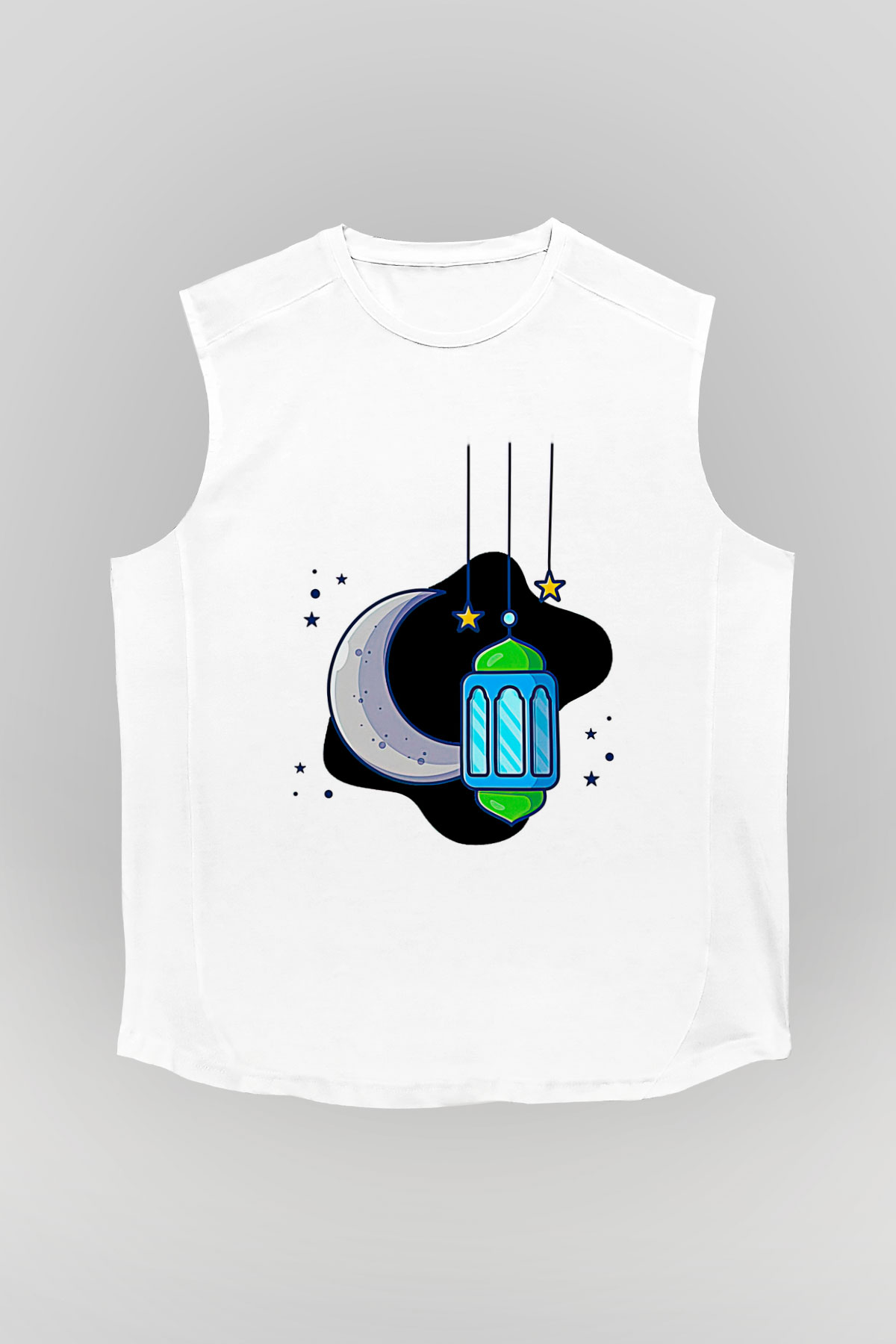 Ramazan Bayramı Baskılı Beyaz Unisex Kolsuz Tişört - Tshirt