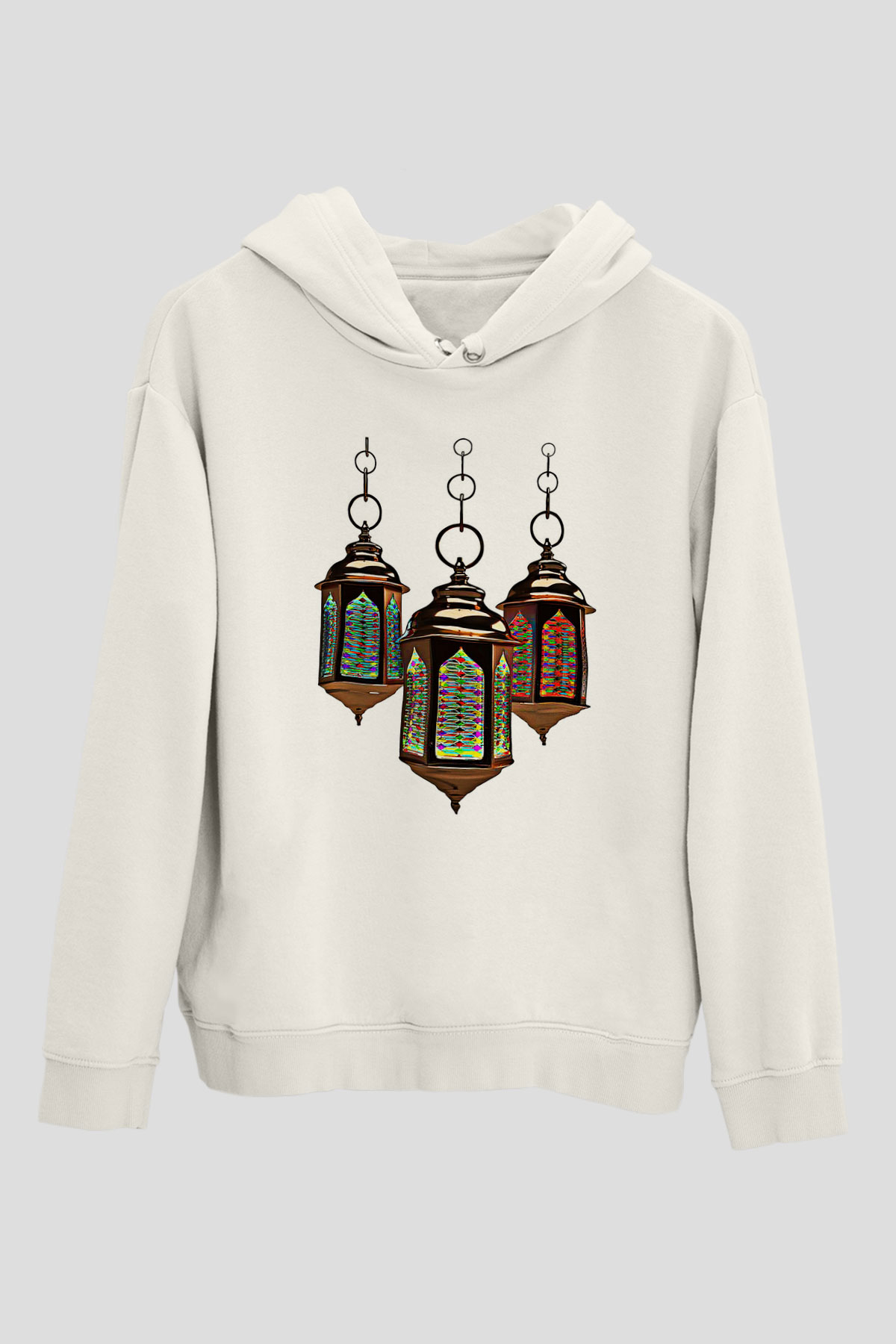 Ramazan Bayramı Baskılı Beyaz Unisex Kapüşonlu Sweatshirt