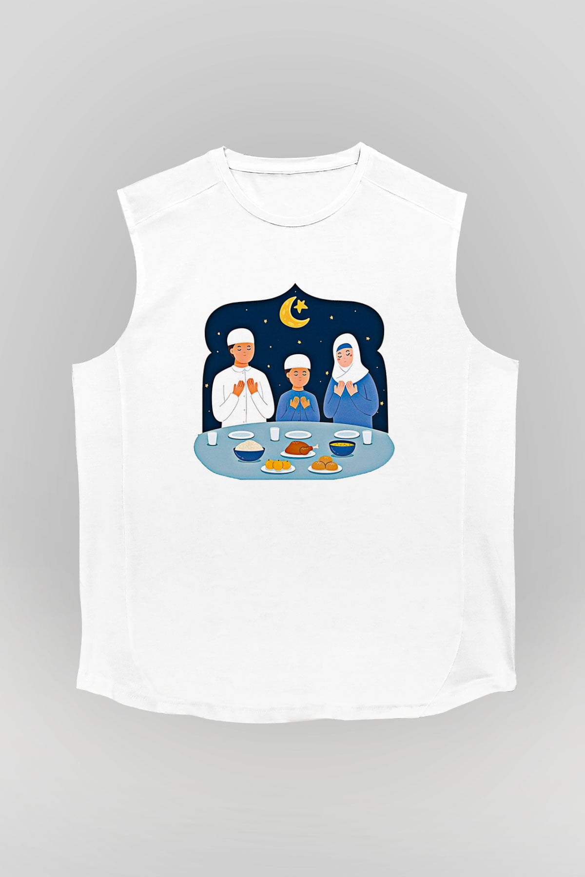 Ramazan Bayramı Baskılı Beyaz Unisex Kolsuz Tişört - Tshirt
