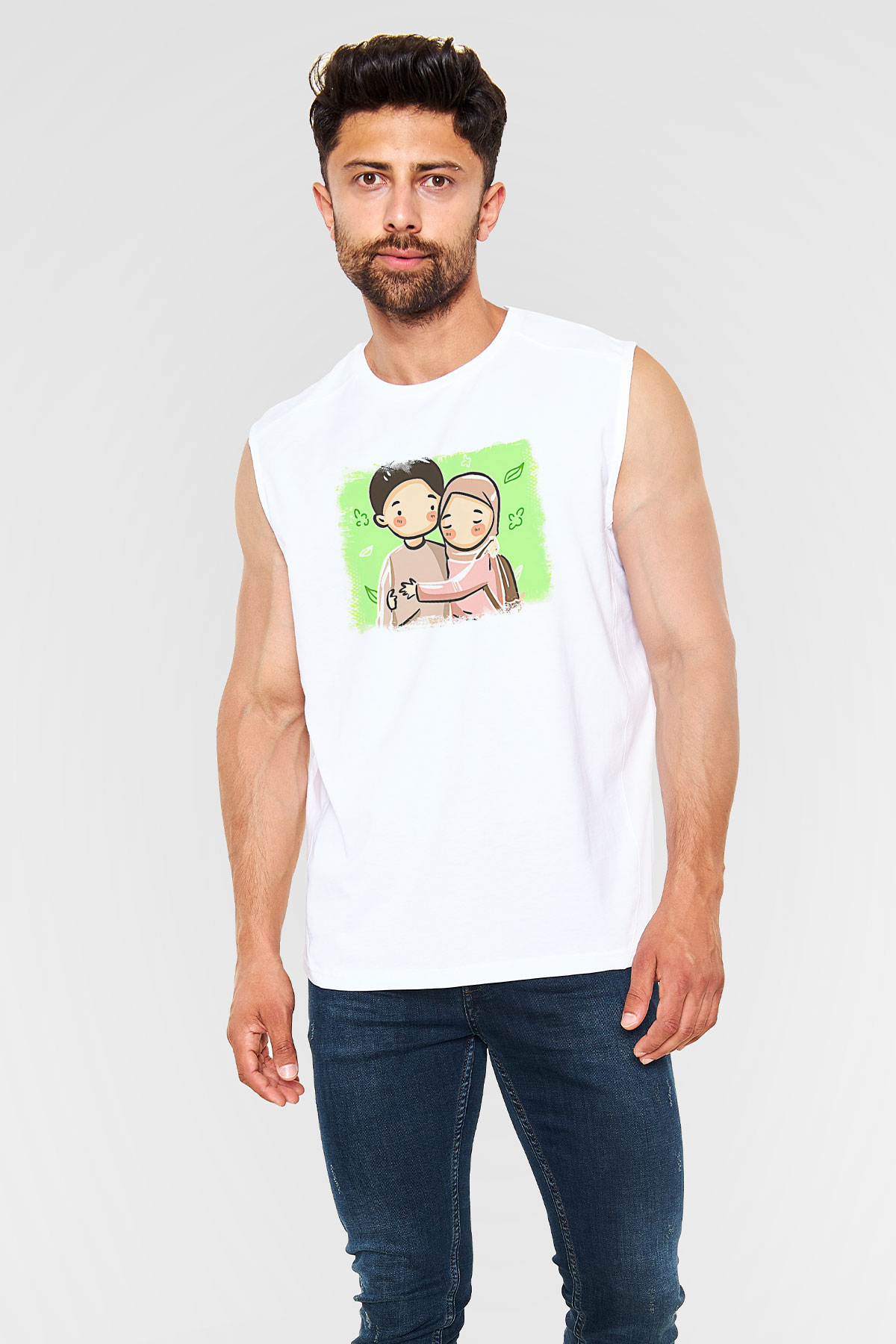 Ramazan Bayramı Baskılı Beyaz Unisex Kolsuz Tişört - Tshirt