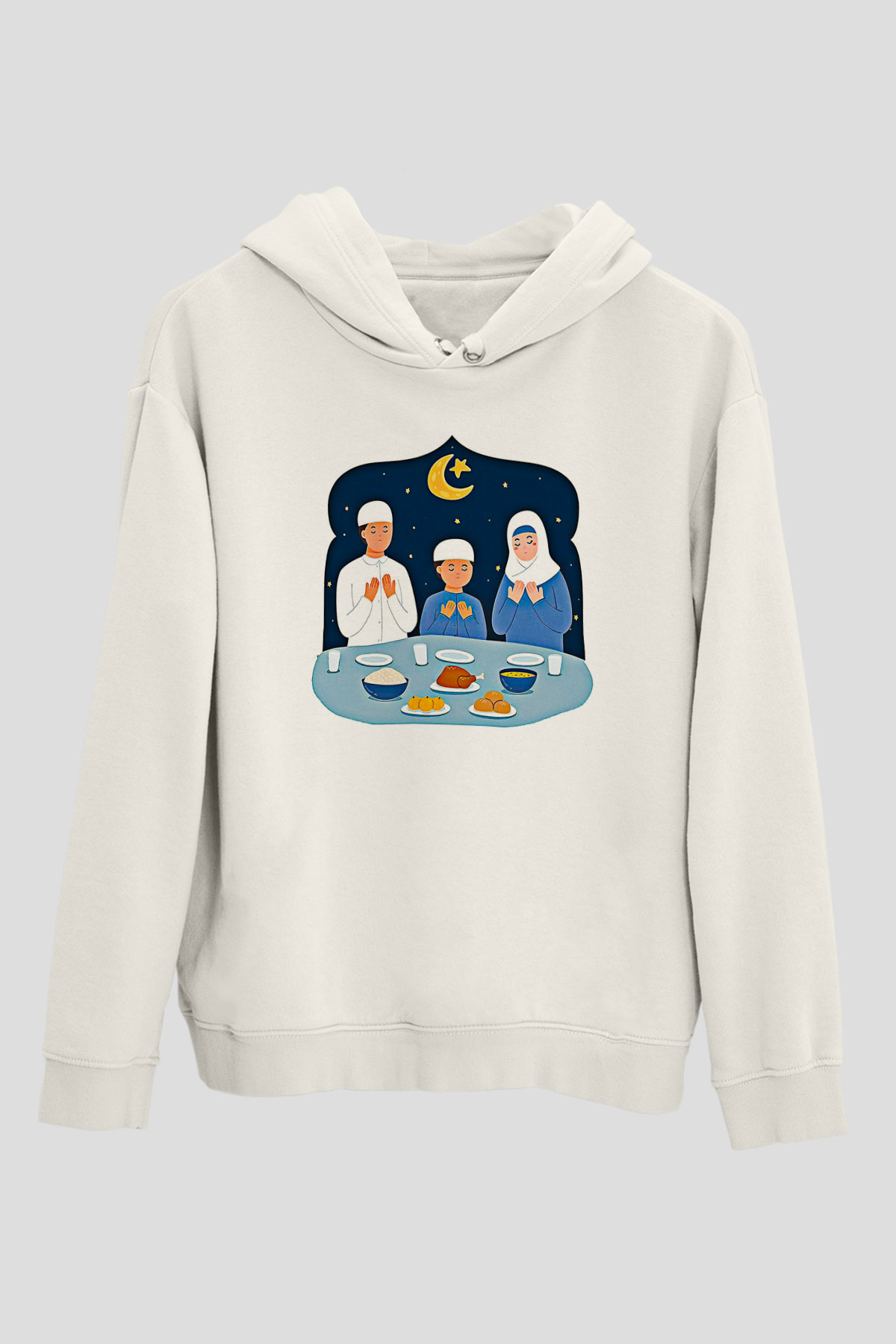 Ramazan Bayramı Baskılı Beyaz Unisex Kapüşonlu Sweatshirt