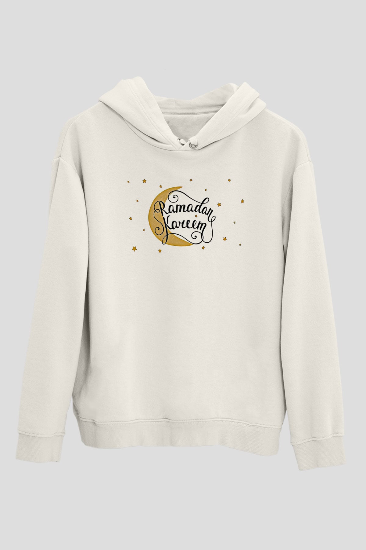 Ramazan Bayramı Baskılı Beyaz Unisex Kapüşonlu Sweatshirt