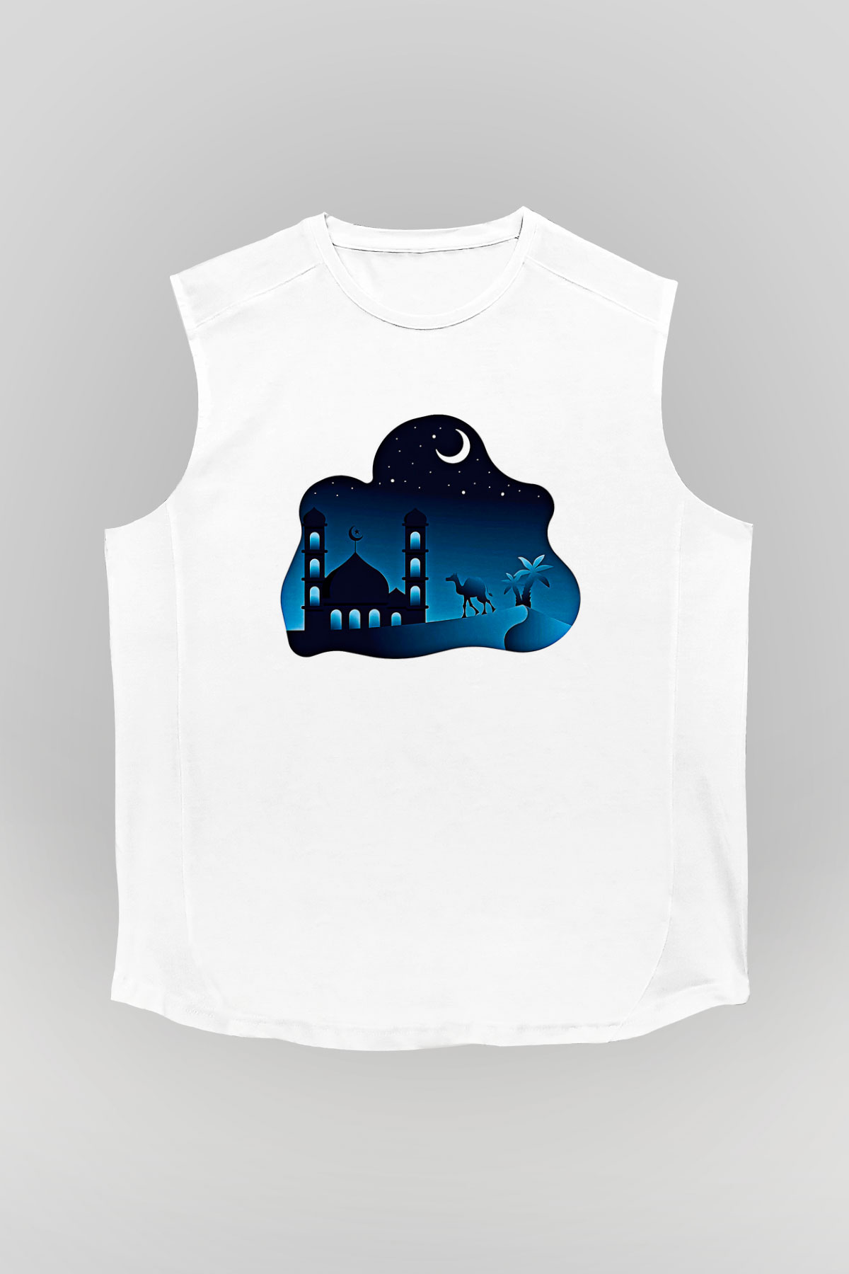 Ramazan Bayramı Baskılı Beyaz Unisex Kolsuz Tişört - Tshirt