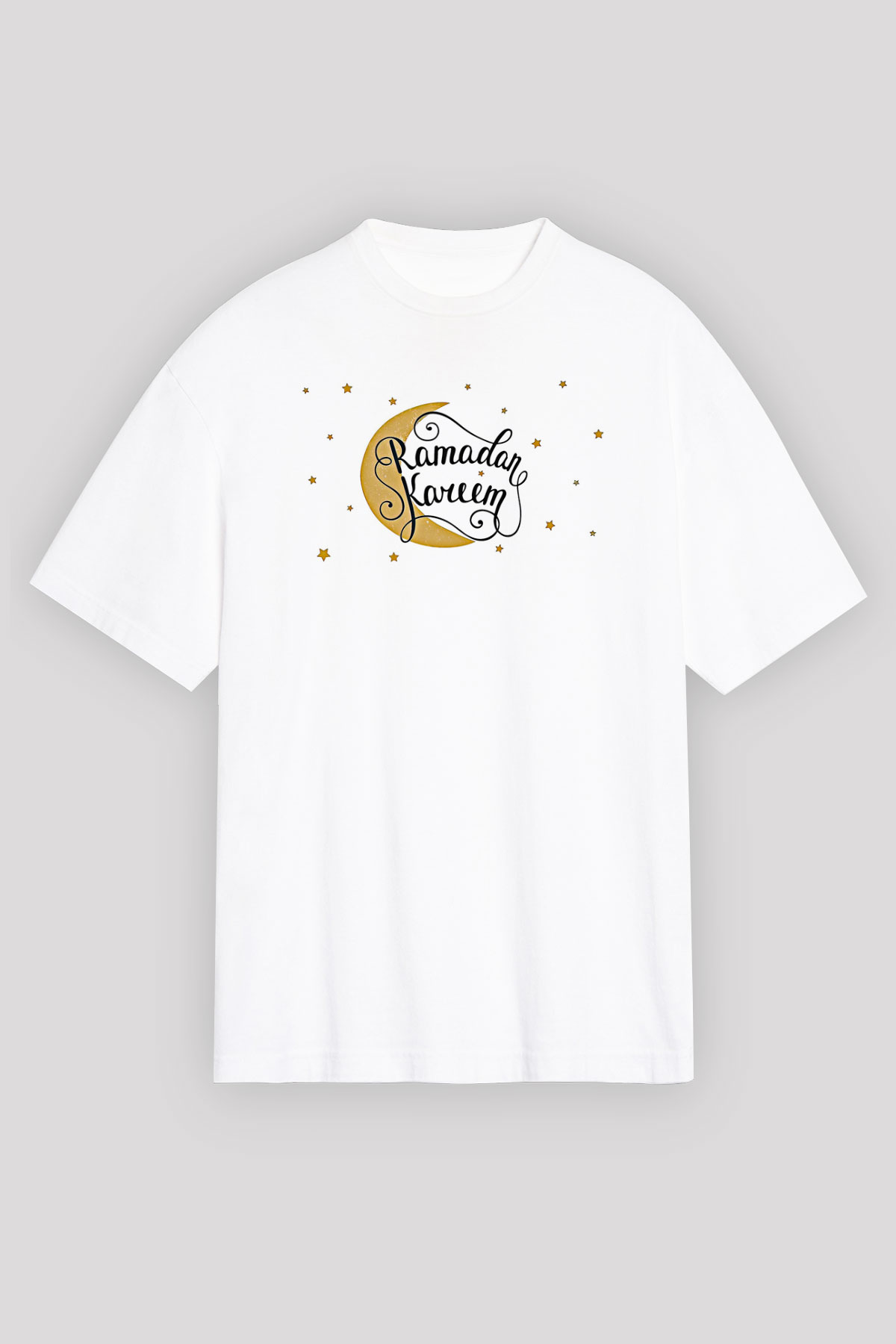 Ramazan Bayramı Baskılı Beyaz Unisex Oversize Tişört - Tshirt