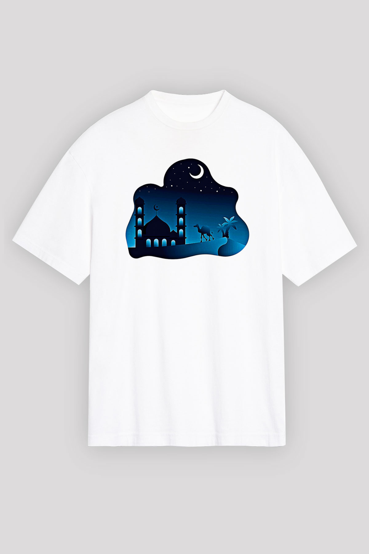 Ramazan Bayramı Baskılı Beyaz Unisex Oversize Tişört - Tshirt