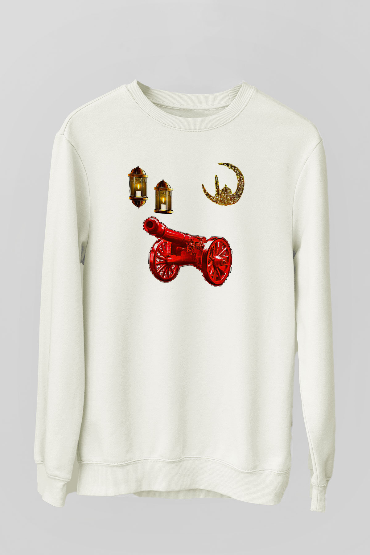 Ramazan Bayramı Baskılı Beyaz Unisex Sweatshirt