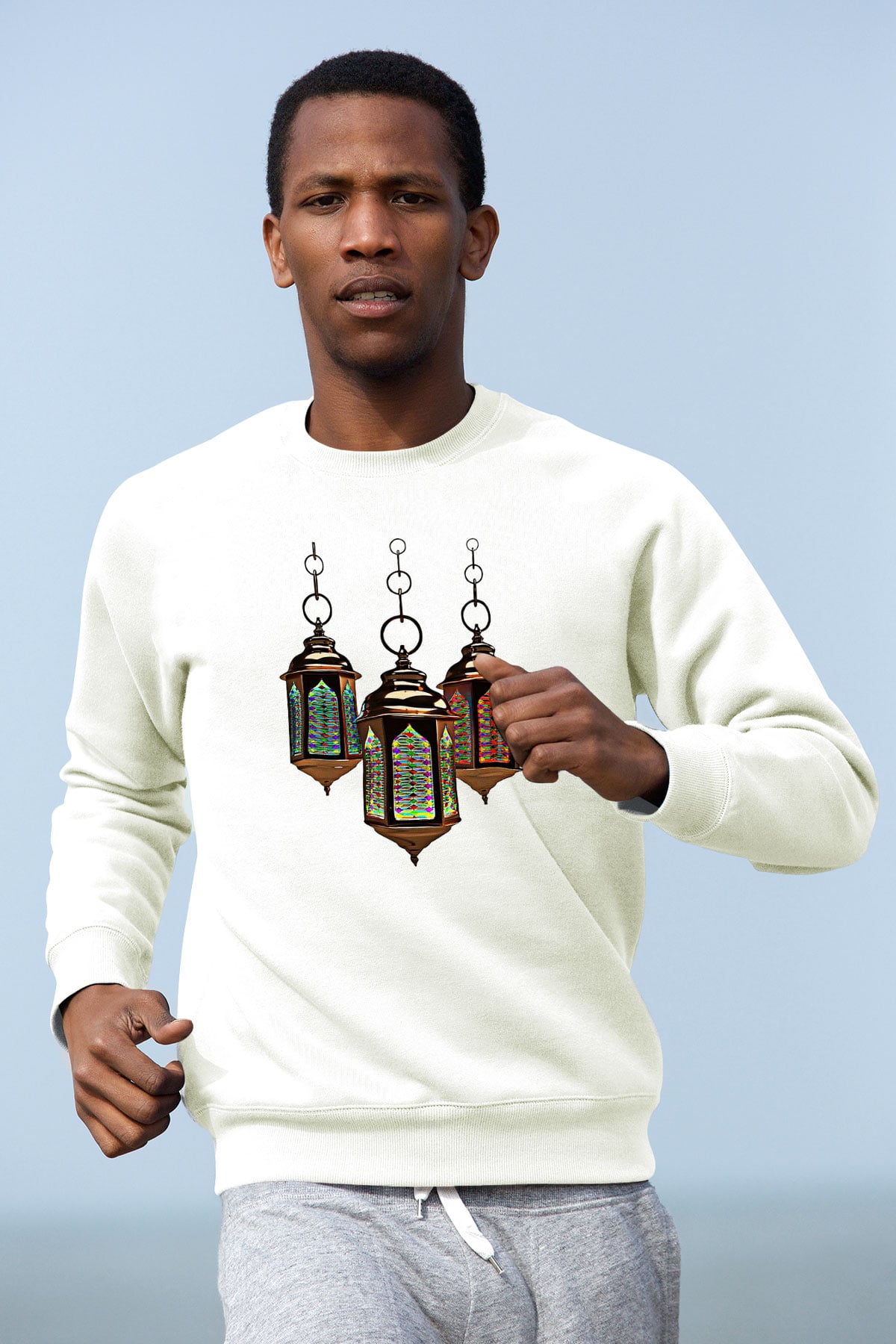 Ramazan Bayramı Baskılı Beyaz Unisex Sweatshirt