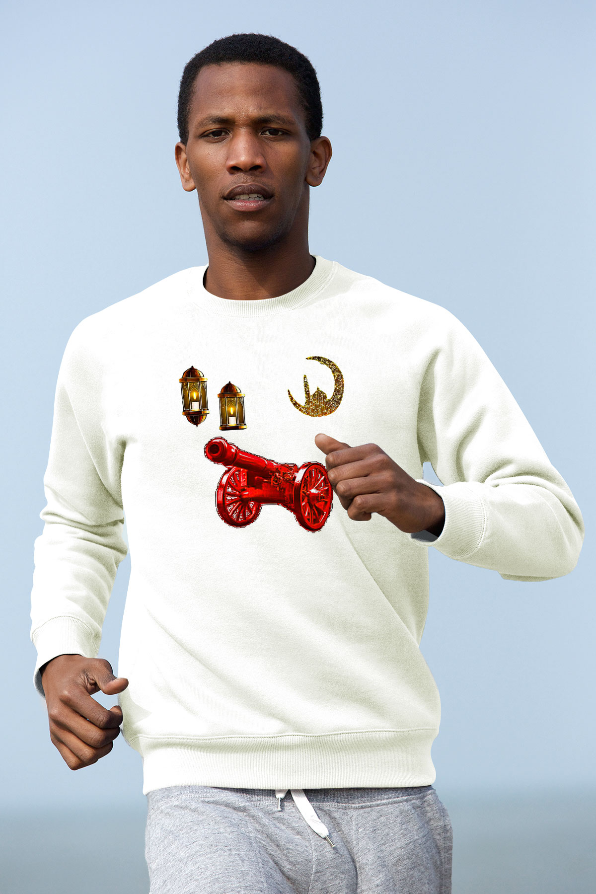 Ramazan Bayramı Baskılı Beyaz Unisex Sweatshirt