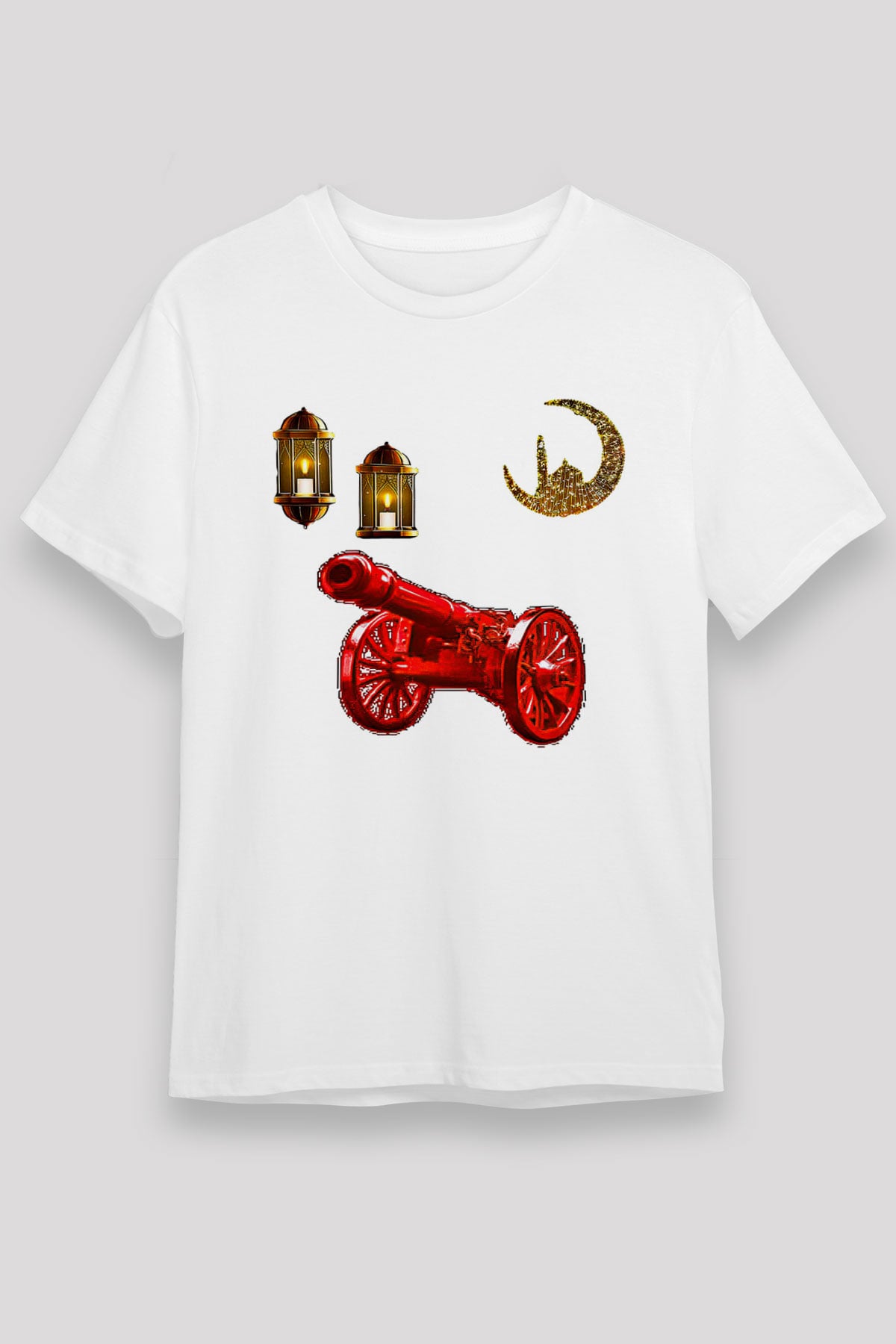 Ramazan Bayramı Baskılı Unisex Beyaz Tişört - Tshirt