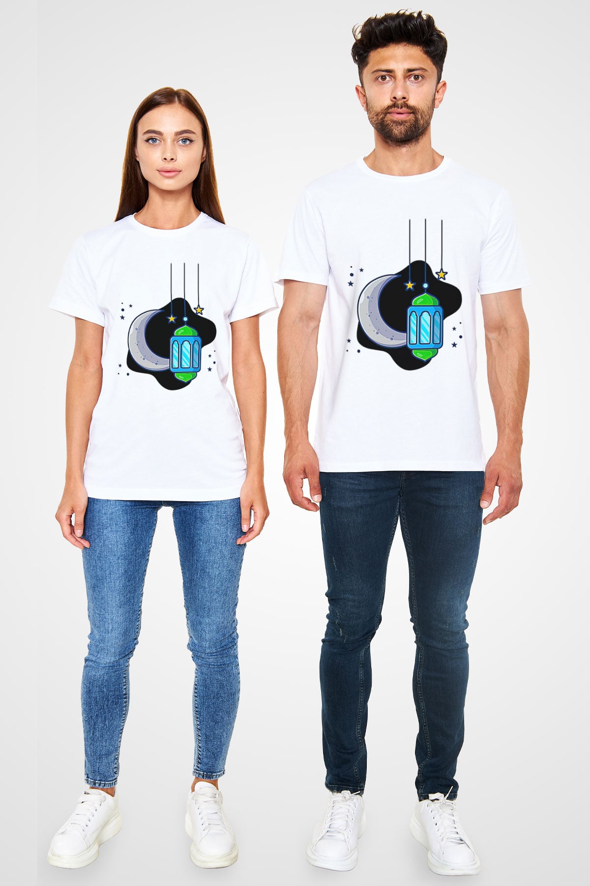 Ramazan Bayramı Baskılı Unisex Beyaz Tişört - Tshirt