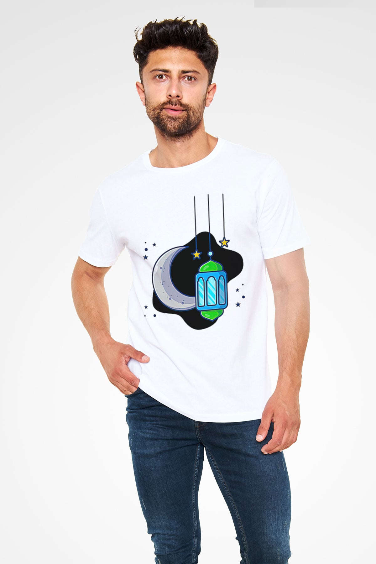 Ramazan Bayramı Baskılı Unisex Beyaz Tişört - Tshirt