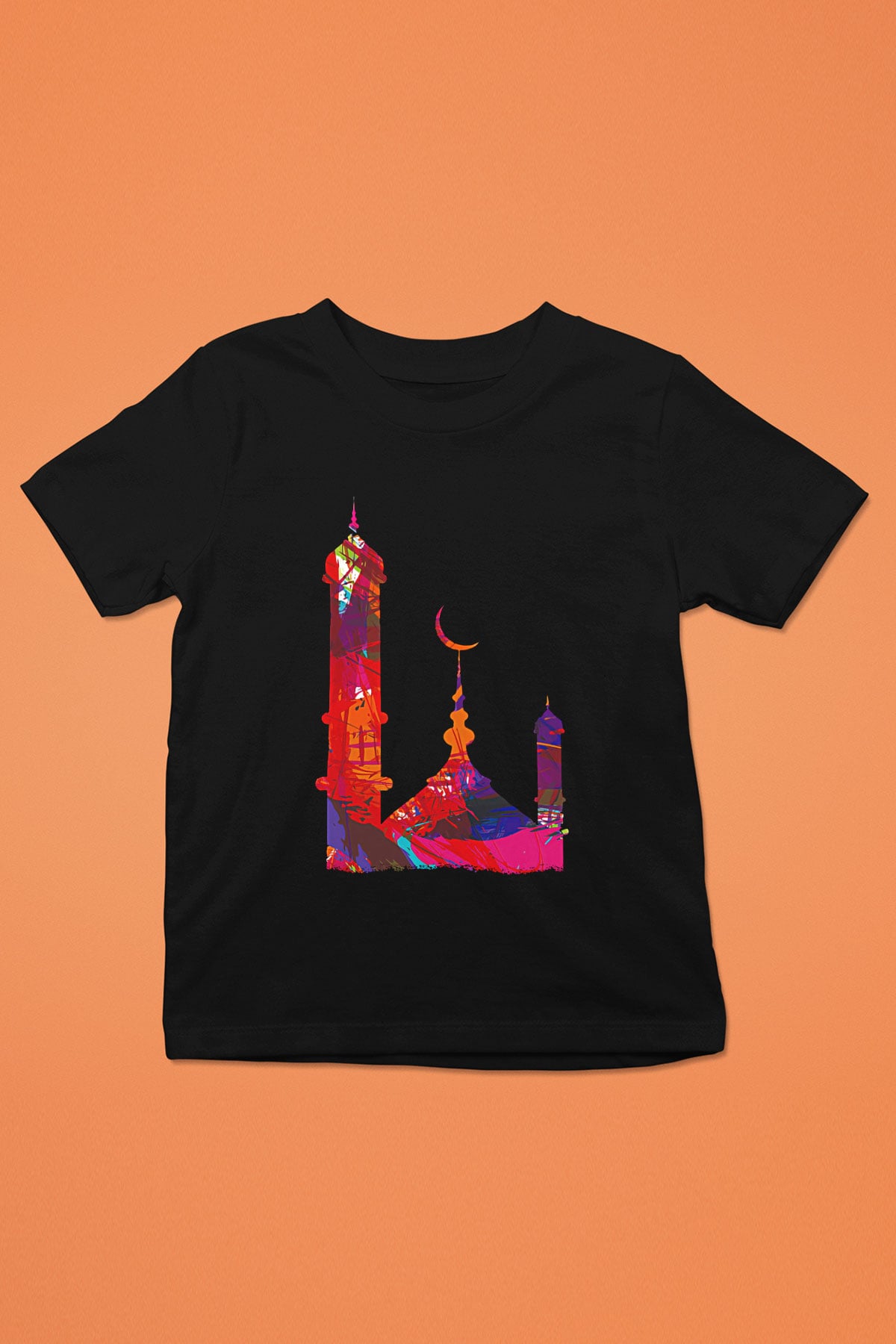 Ramazan Bayramı Baskılı Unisex Siyah Çocuk Tişört - Tshirt
