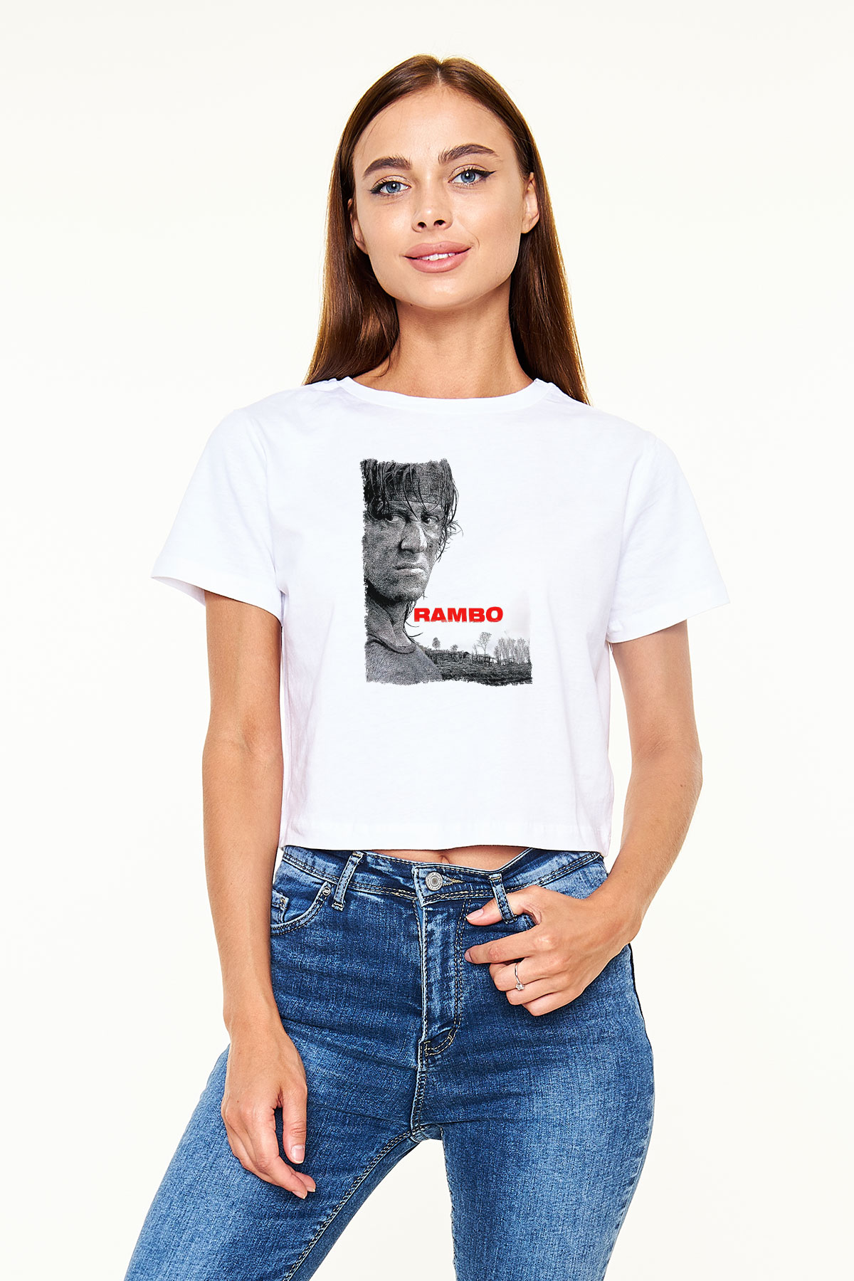 Rambo Beyaz  Crop Top Tişört
