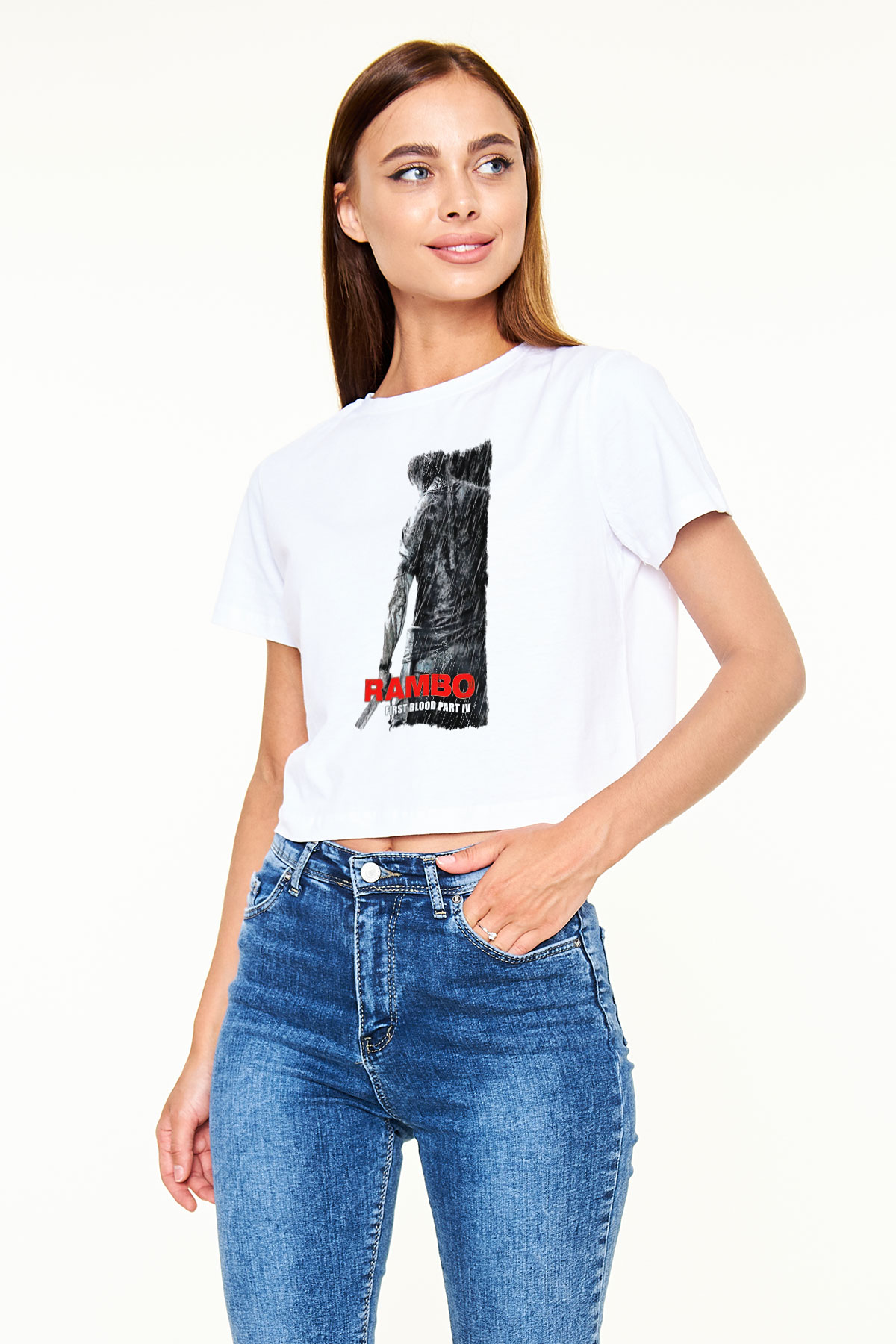 Rambo Beyaz  Crop Top Tişört