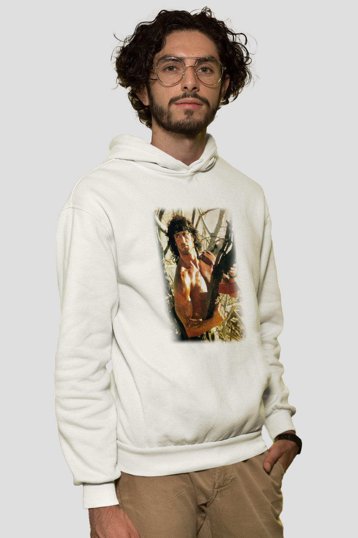 Rambo Beyaz Unisex Hoodie
