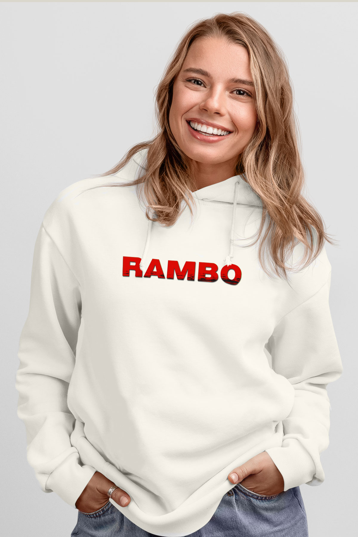 Rambo Beyaz Unisex Hoodie
