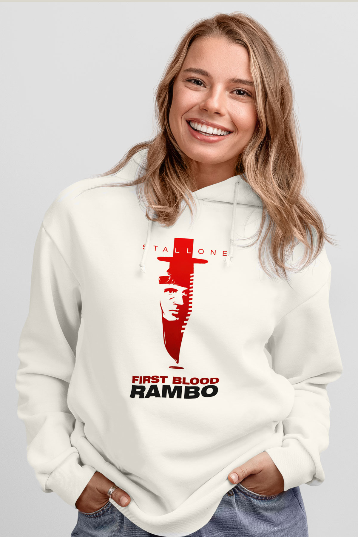 Rambo Beyaz Unisex Hoodie