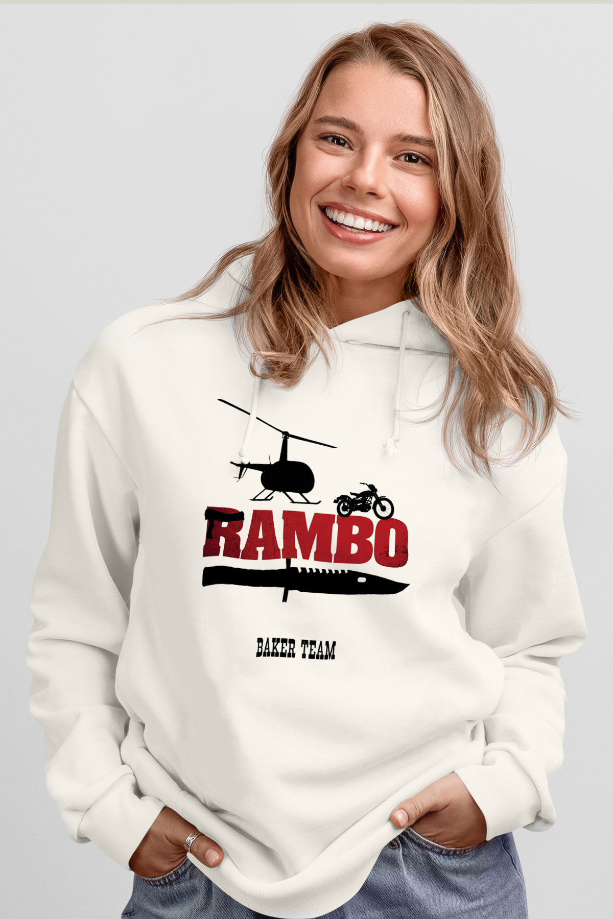 Rambo Beyaz Unisex Hoodie
