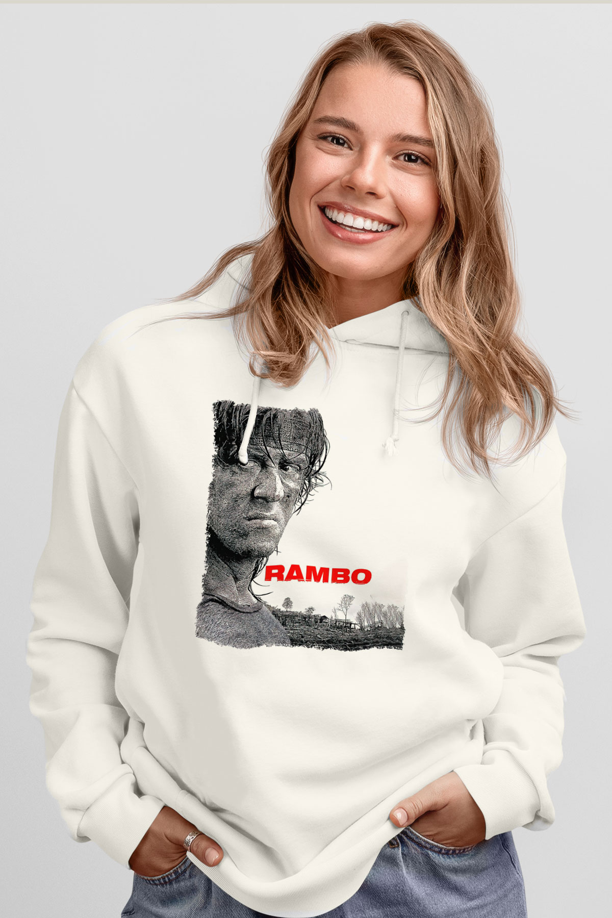 Rambo Beyaz Unisex Hoodie
