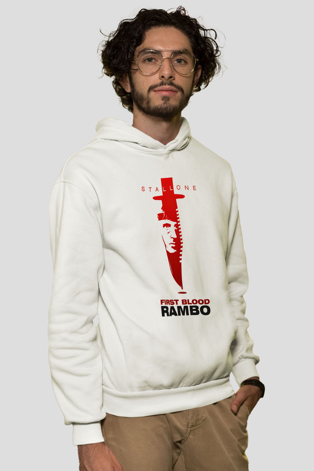 Rambo Beyaz Unisex Hoodie