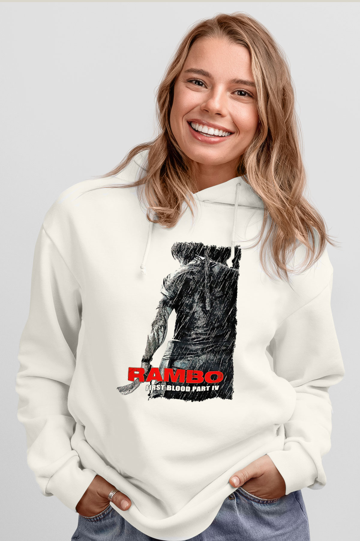 Rambo Beyaz Unisex Hoodie