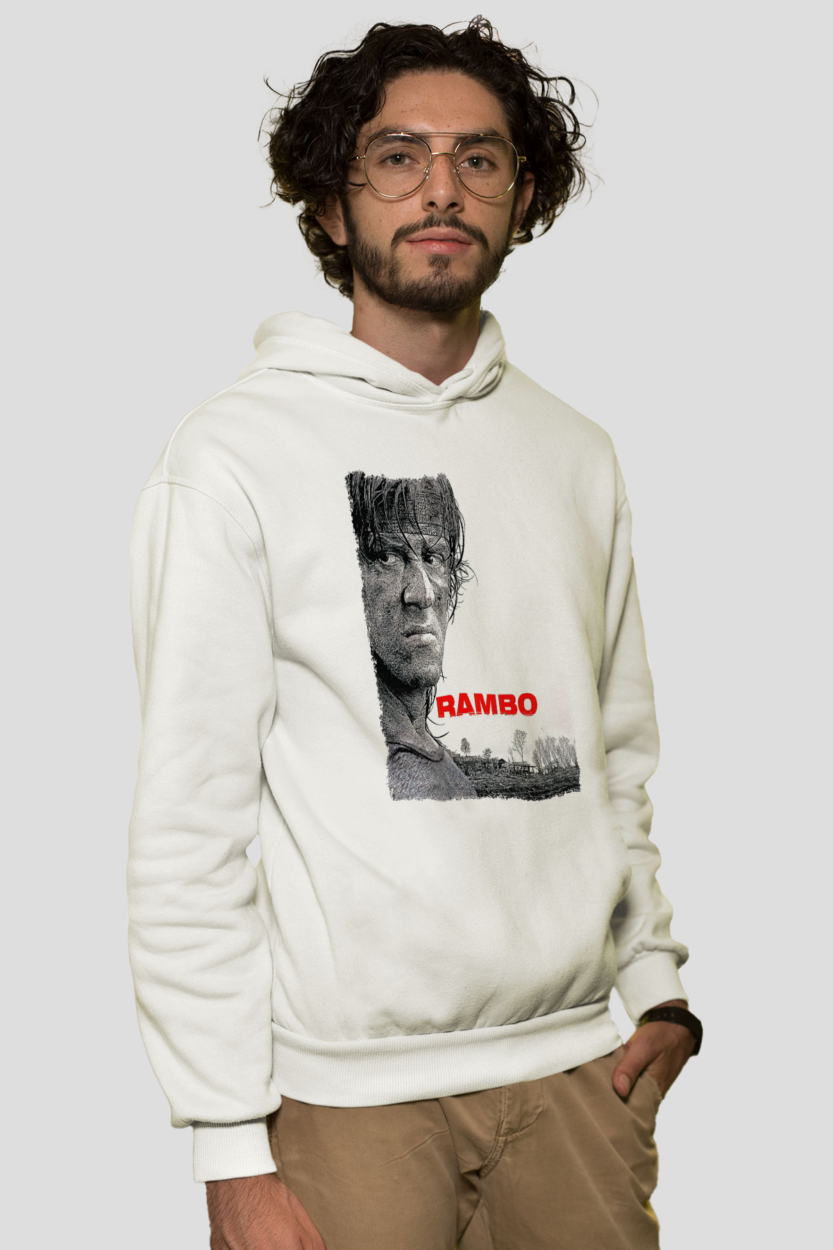 Rambo Beyaz Unisex Hoodie