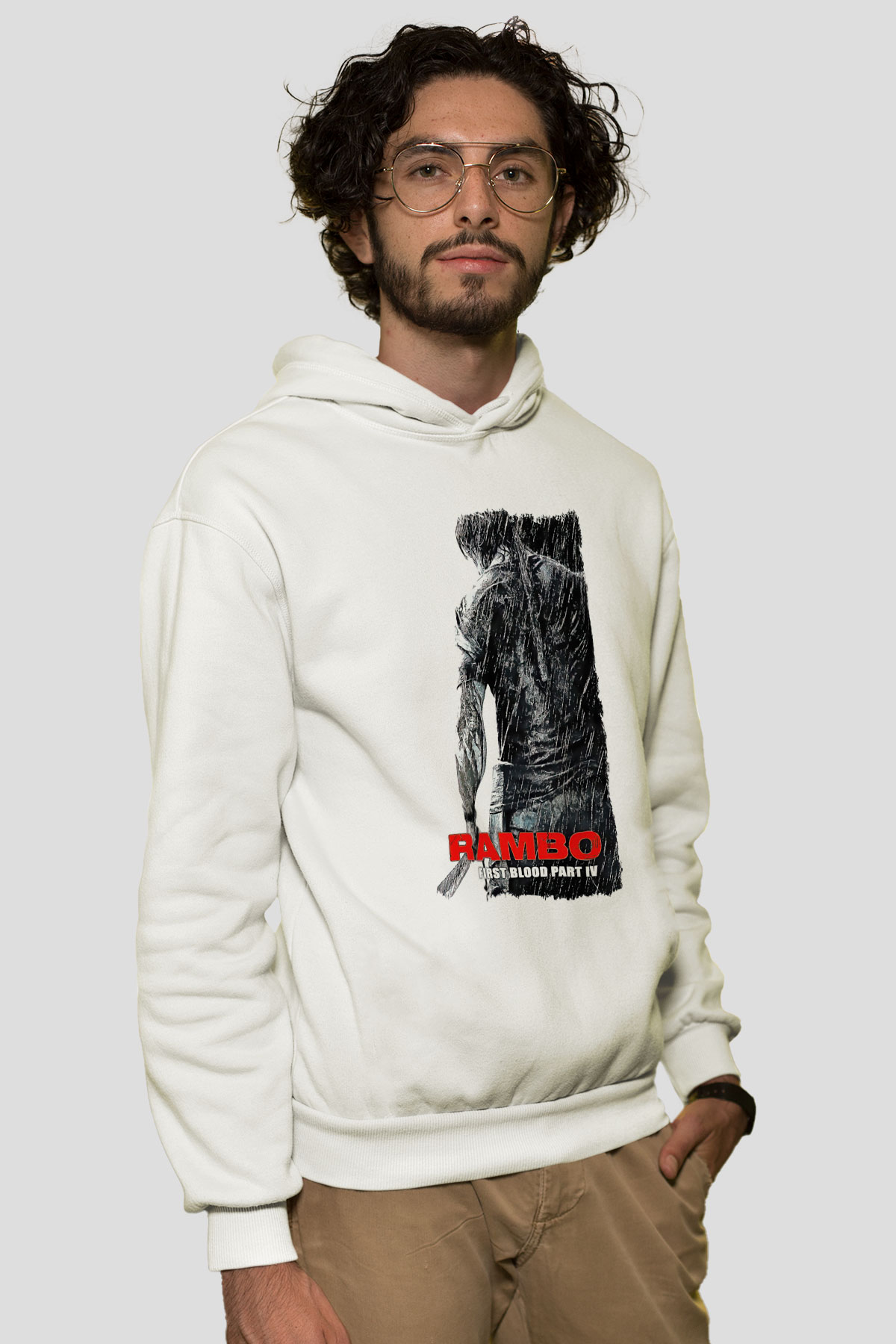 Rambo Beyaz Unisex Hoodie