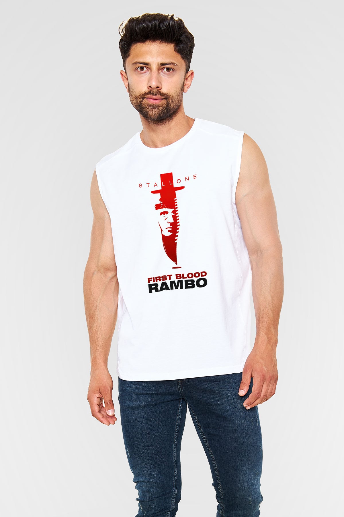 Rambo Beyaz Unisex Kolsuz Tişört