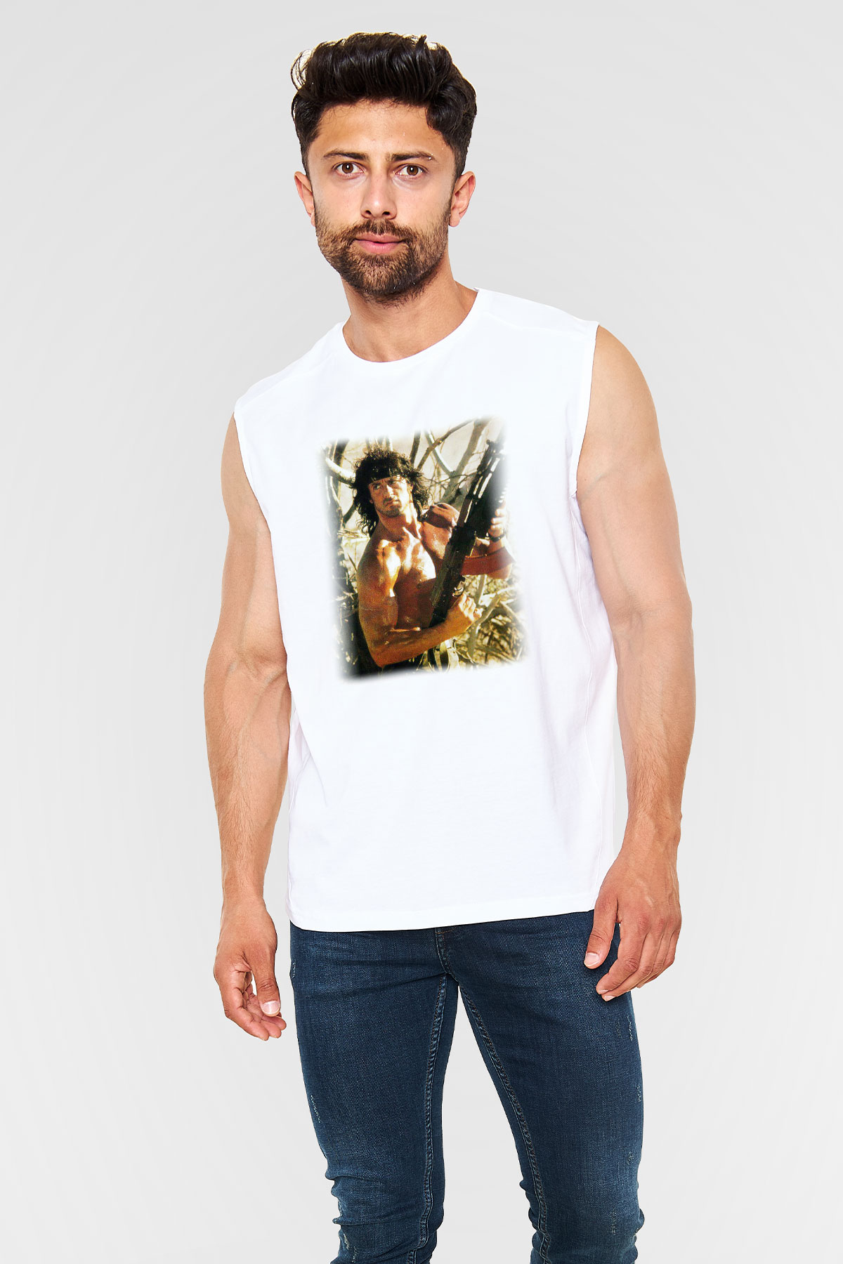 Rambo Beyaz Unisex Kolsuz Tişört