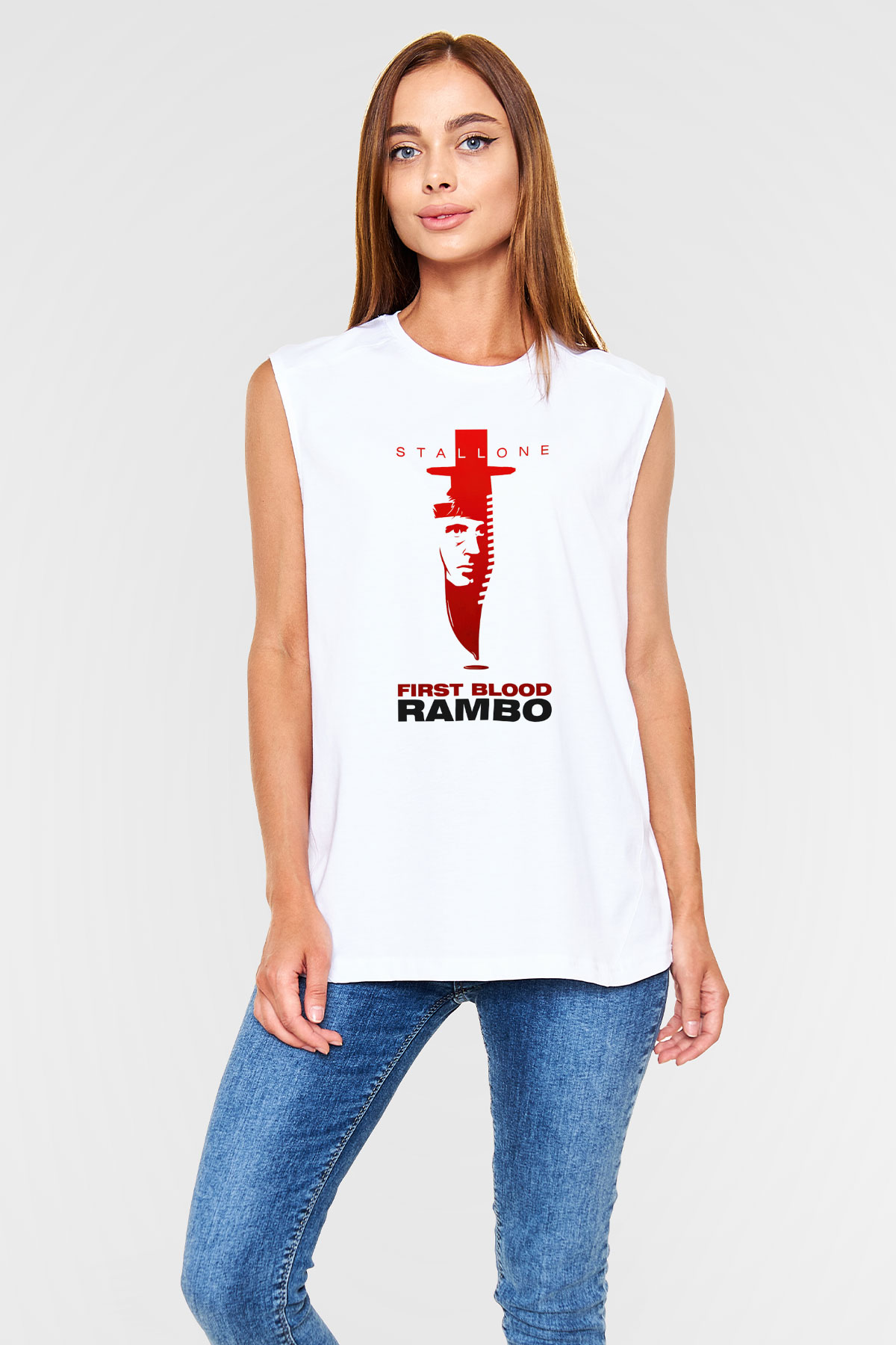 Rambo Beyaz Unisex Kolsuz Tişört