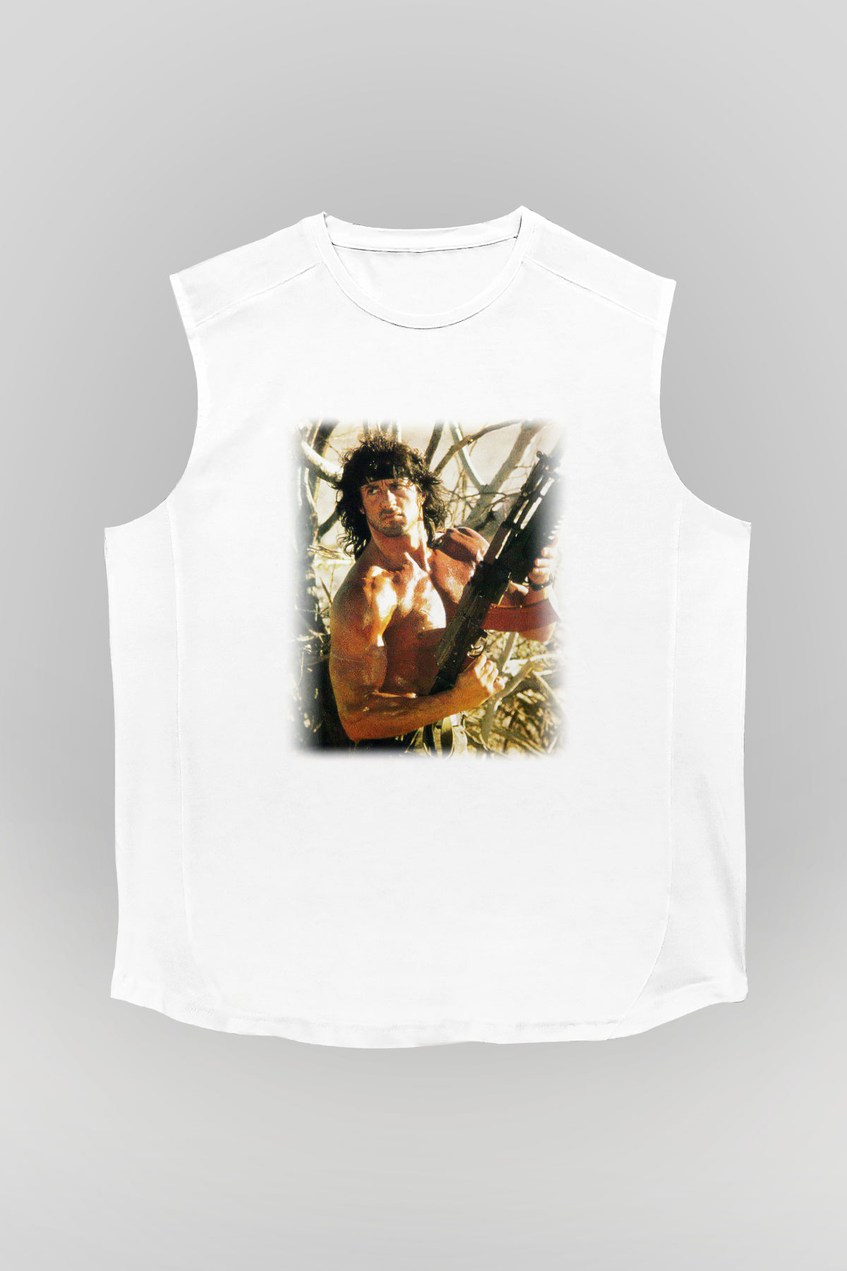 Rambo Beyaz Unisex Kolsuz Tişört