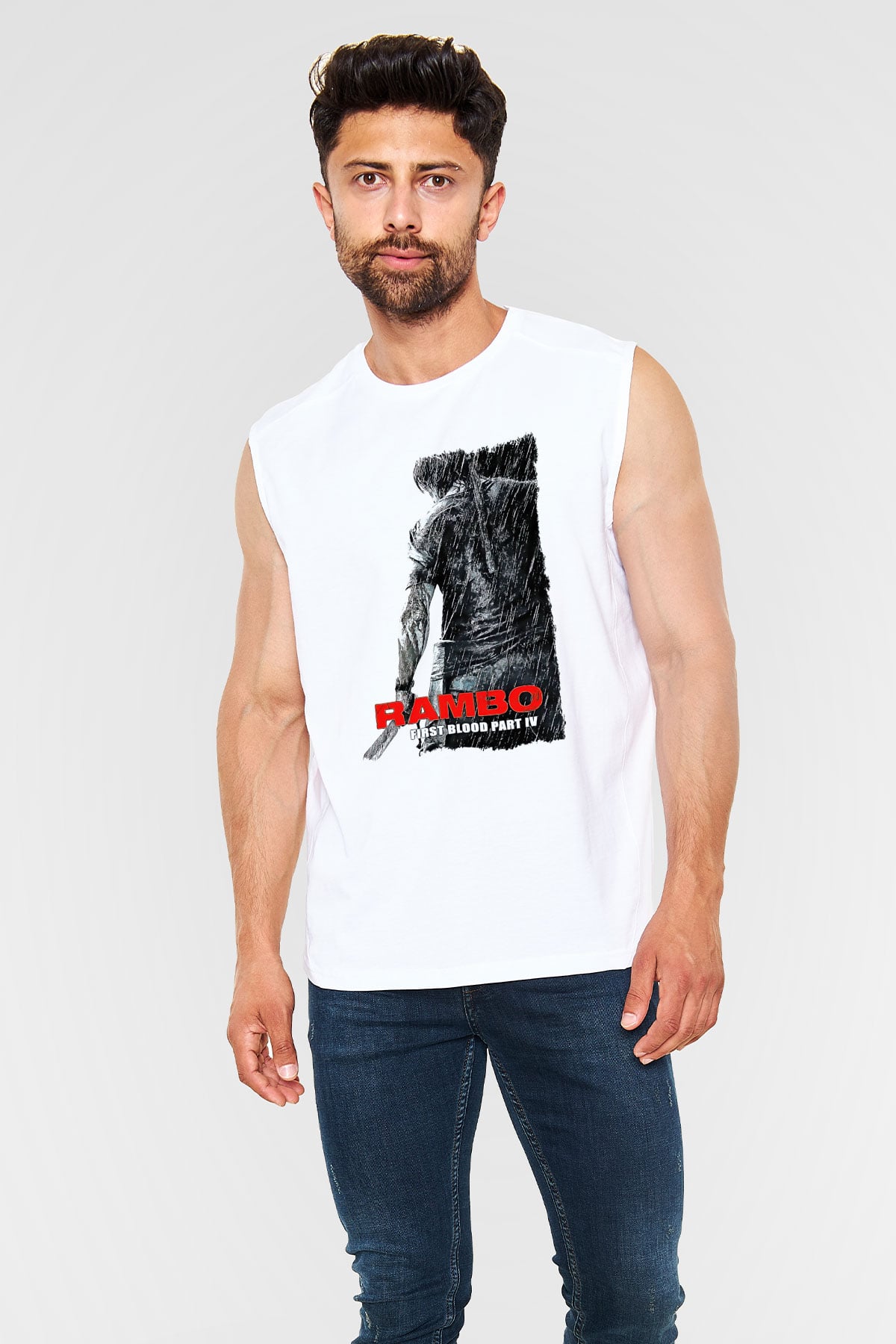 Rambo Beyaz Unisex Kolsuz Tişört