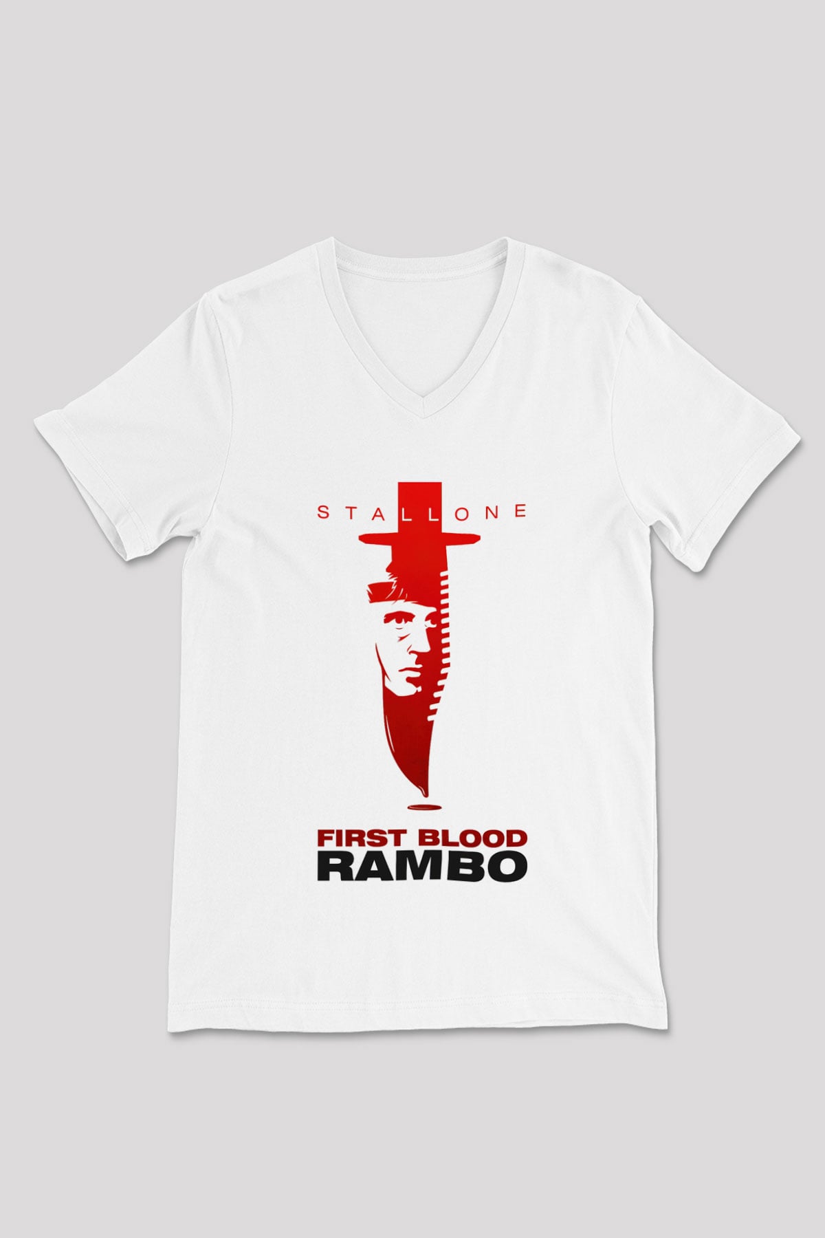 Rambo Beyaz Unisex V Yaka Tişört T-Shirt