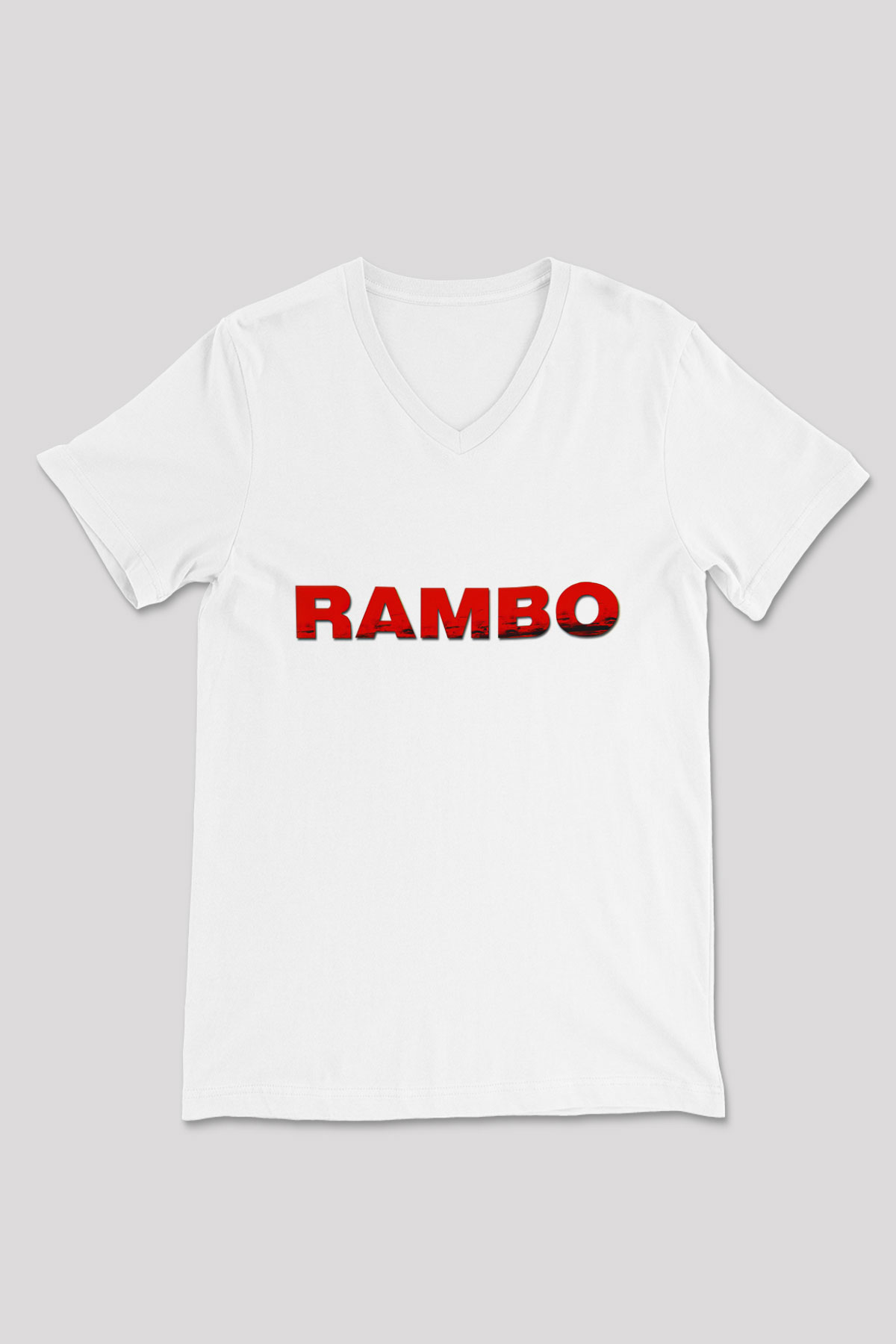 Rambo Beyaz Unisex V Yaka Tişört T-Shirt