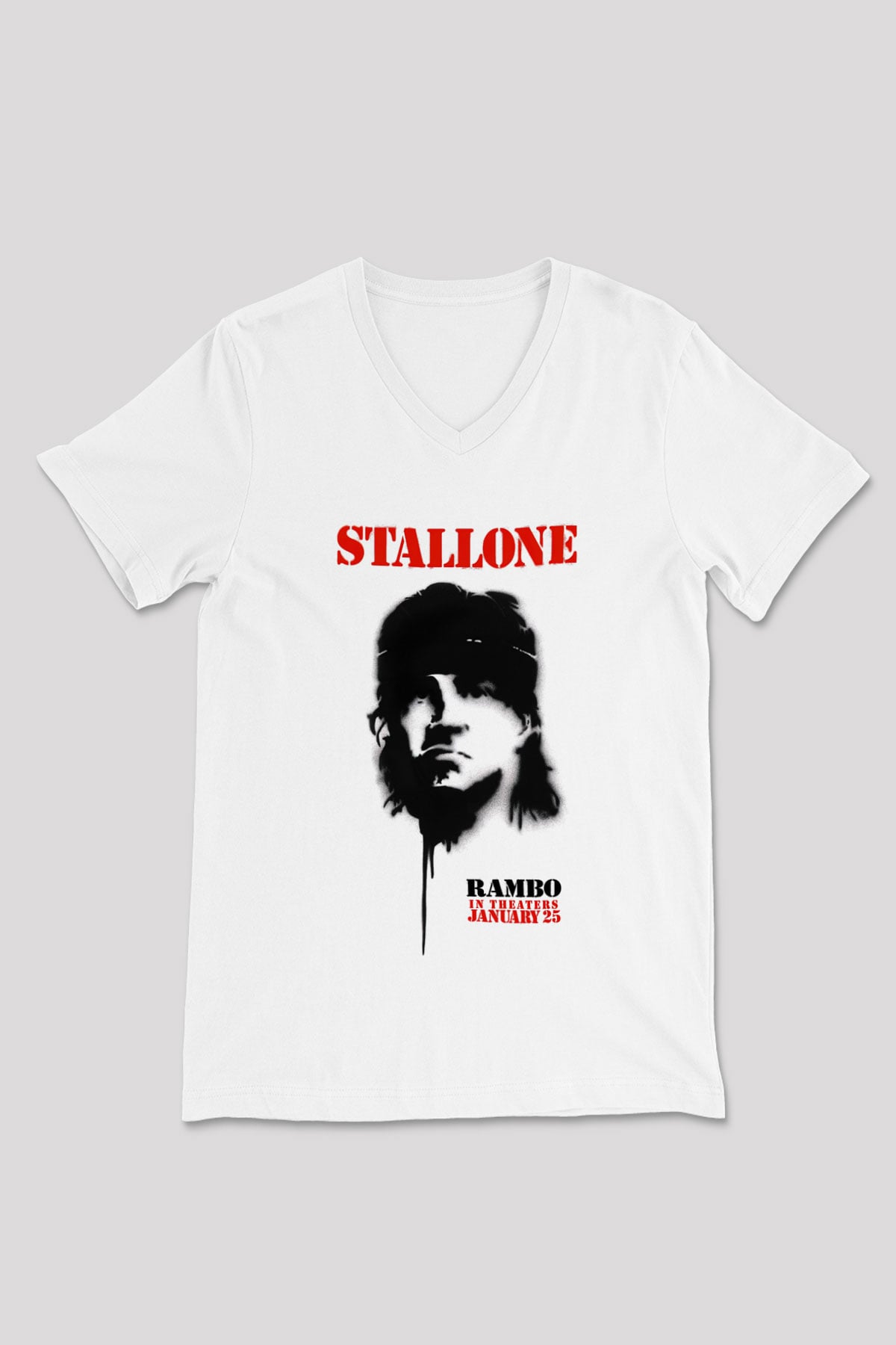 Rambo Beyaz Unisex V Yaka Tişört T-Shirt