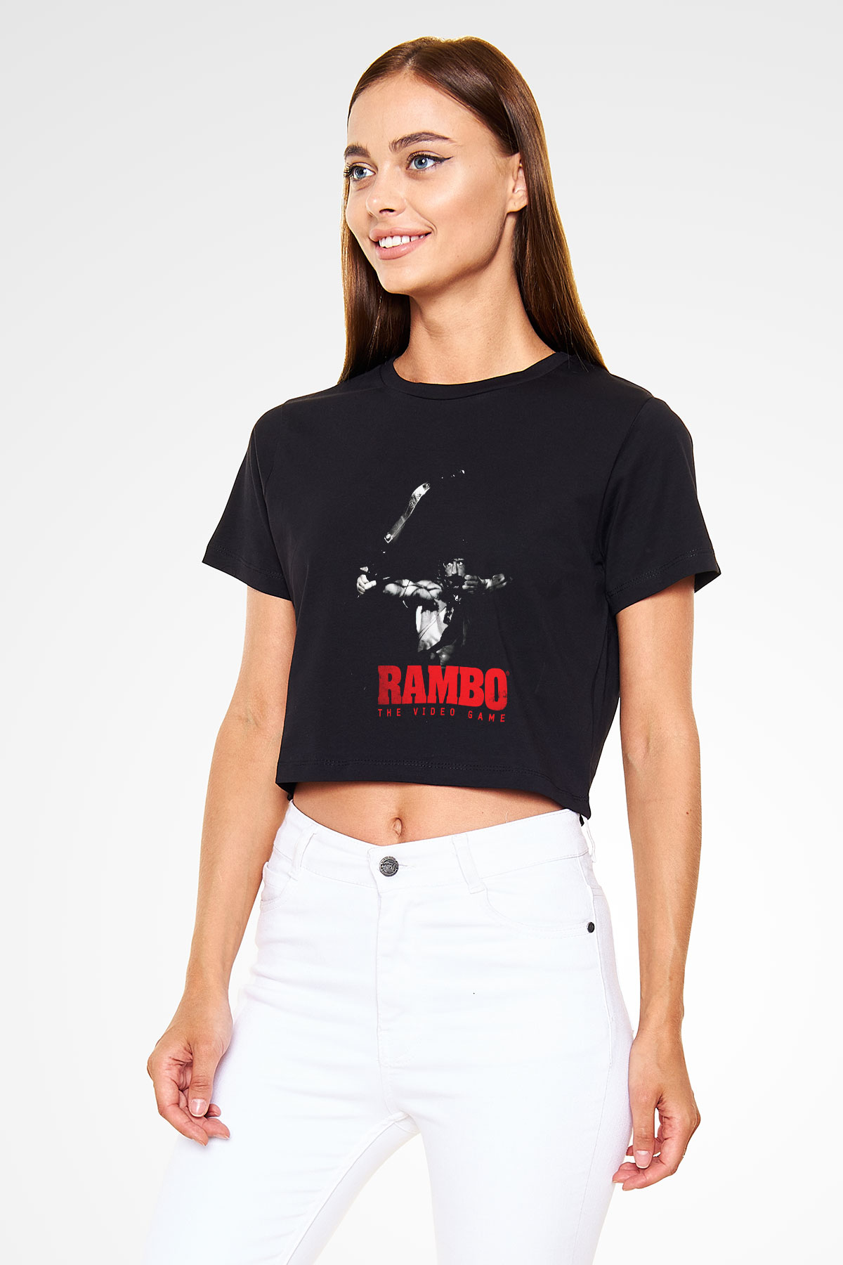 Rambo Siyah Crop Top Tişört