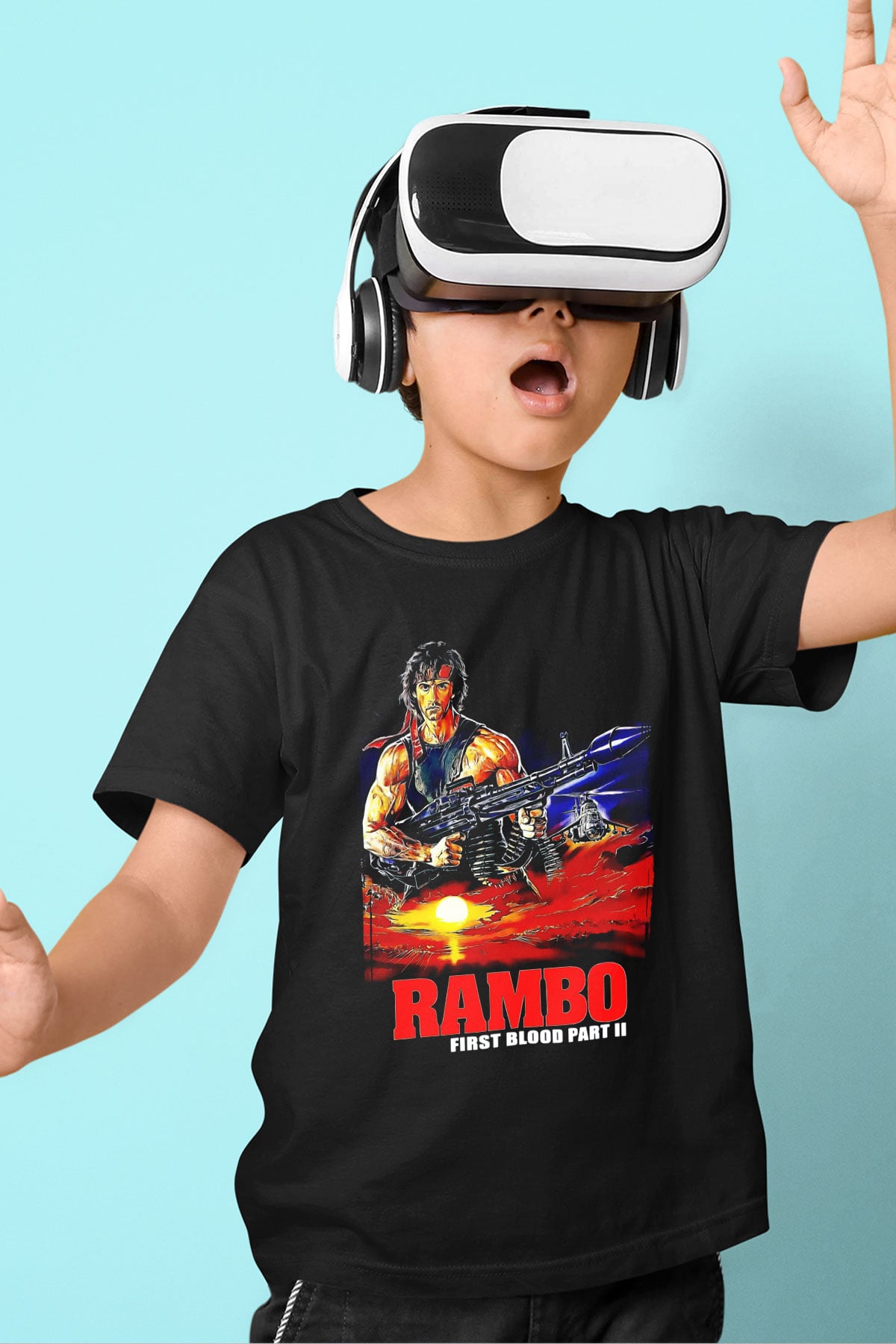 Rambo Siyah Unisex  Çocuk Tişört